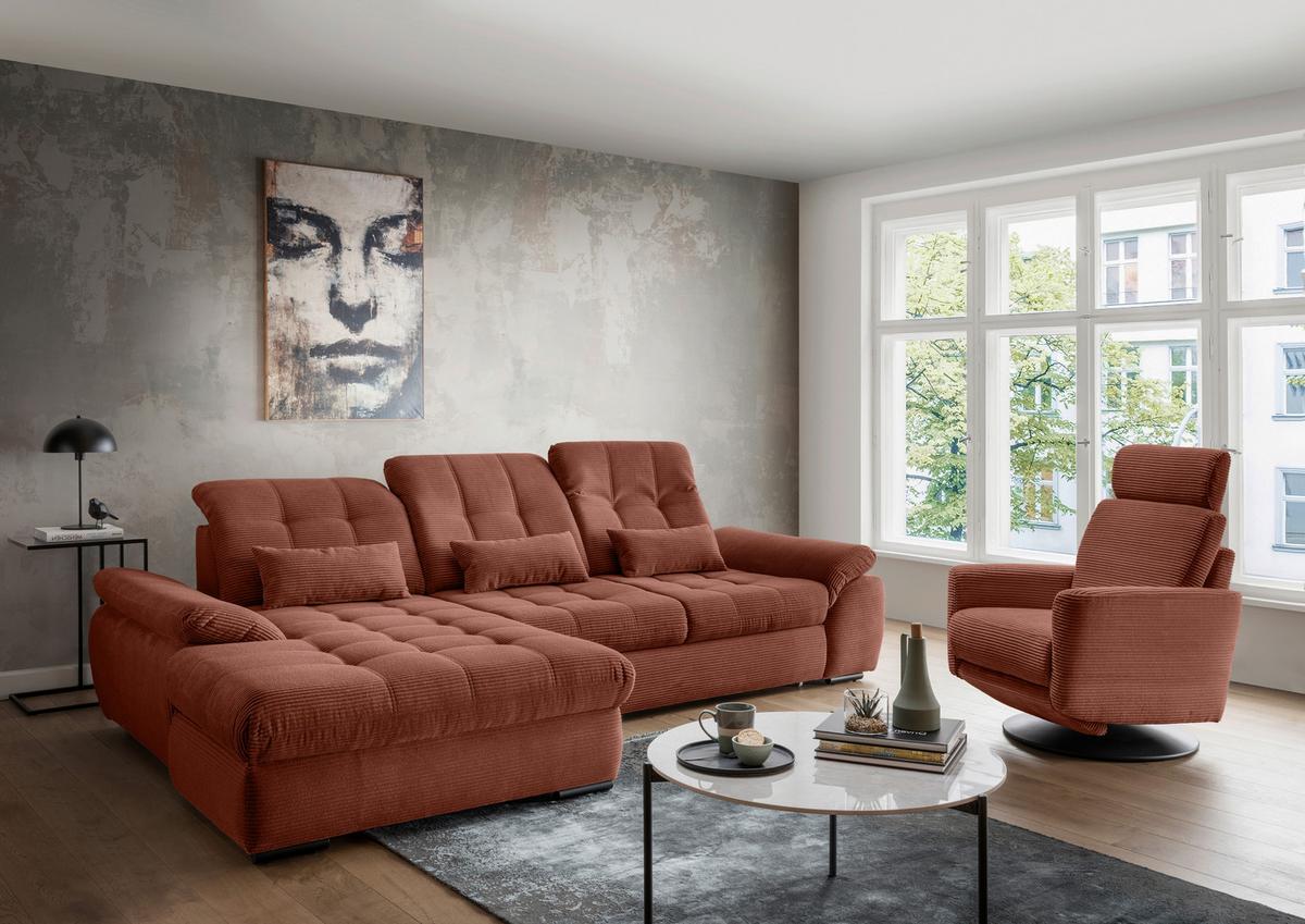 Ecksofa mit Bettkasten Rigatti ca. 184x314 cm Koralle - Koralle/Schwarz, MODERN, Textil/Metall (184/314cm) - Livetastic