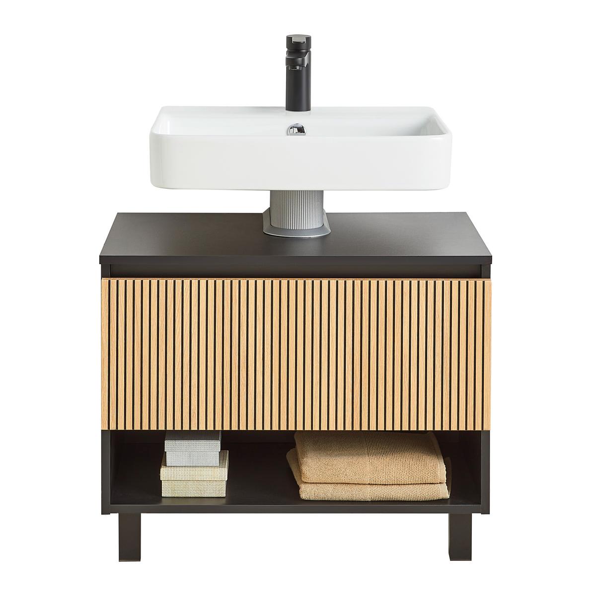 Omarica Za Pod Umivalnik Venezia -Exklusiv- - črna/barve hrasta, Trendi, leseni material (70/60/45cm) - Mömax