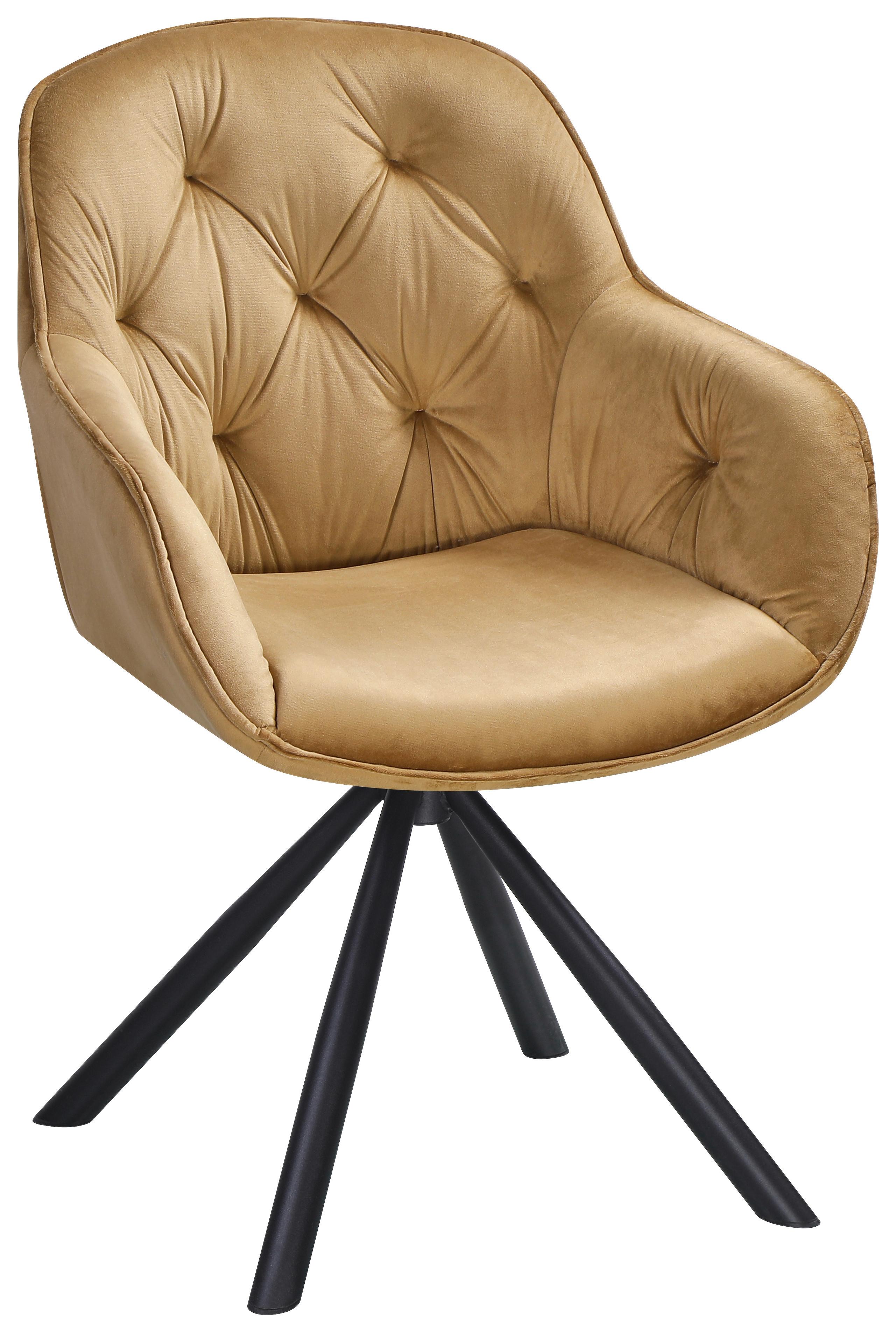 Naslanjač Silvi, Rjava, Žamet, Vrtljiv - črna/rjava, Konvencionalno, kovina/tekstil (62/85/62cm)