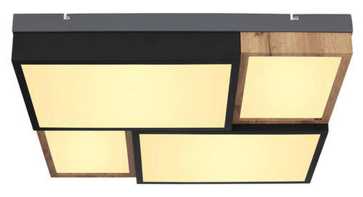LED-Deckenleuchte Gundi Schwarz/Weiß max. 50 Watt - Opal/Schwarz, Natur, Holzwerkstoff/Kunststoff (60/60/9cm) - Globo