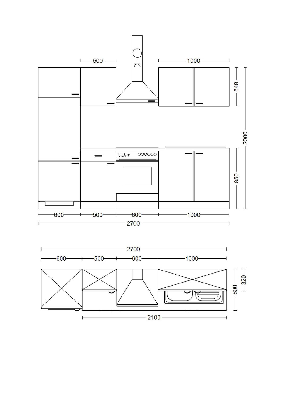 Küchenblock Avila m. Geräten Magnolie - Eichefarben/Magnolie, Trend, Holzwerkstoff/Metall (270cm) - FlexWell