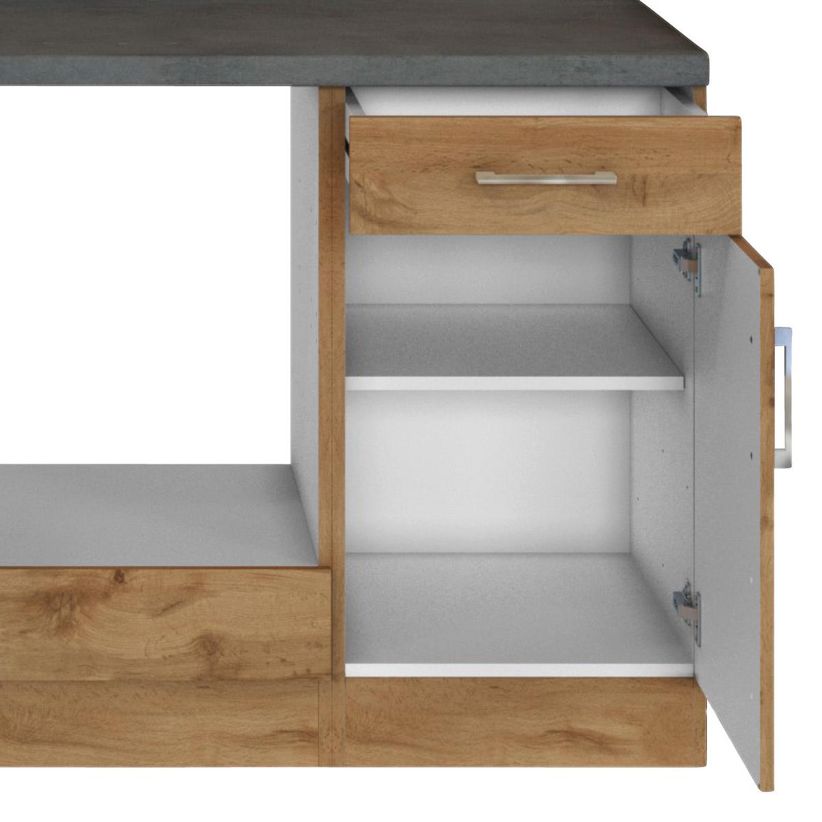 Küchenblock Sorrento mit Geräten ca. 210 cm Eichefarben - Chromfarben/Schieferfarben, MODERN, Holzwerkstoff/Metall (210cm) - Held
