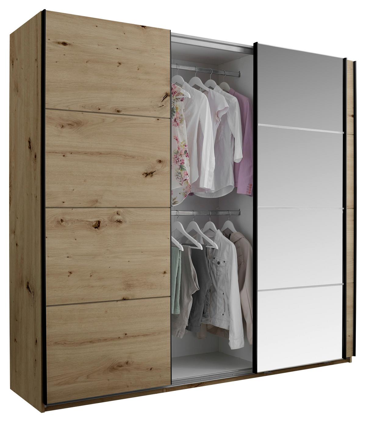 Dulap cu uși culisante CARANO - stejar Artisan, Konventionell, sticlă/material pe bază de lemn (215/204/63cm) - Modern Living