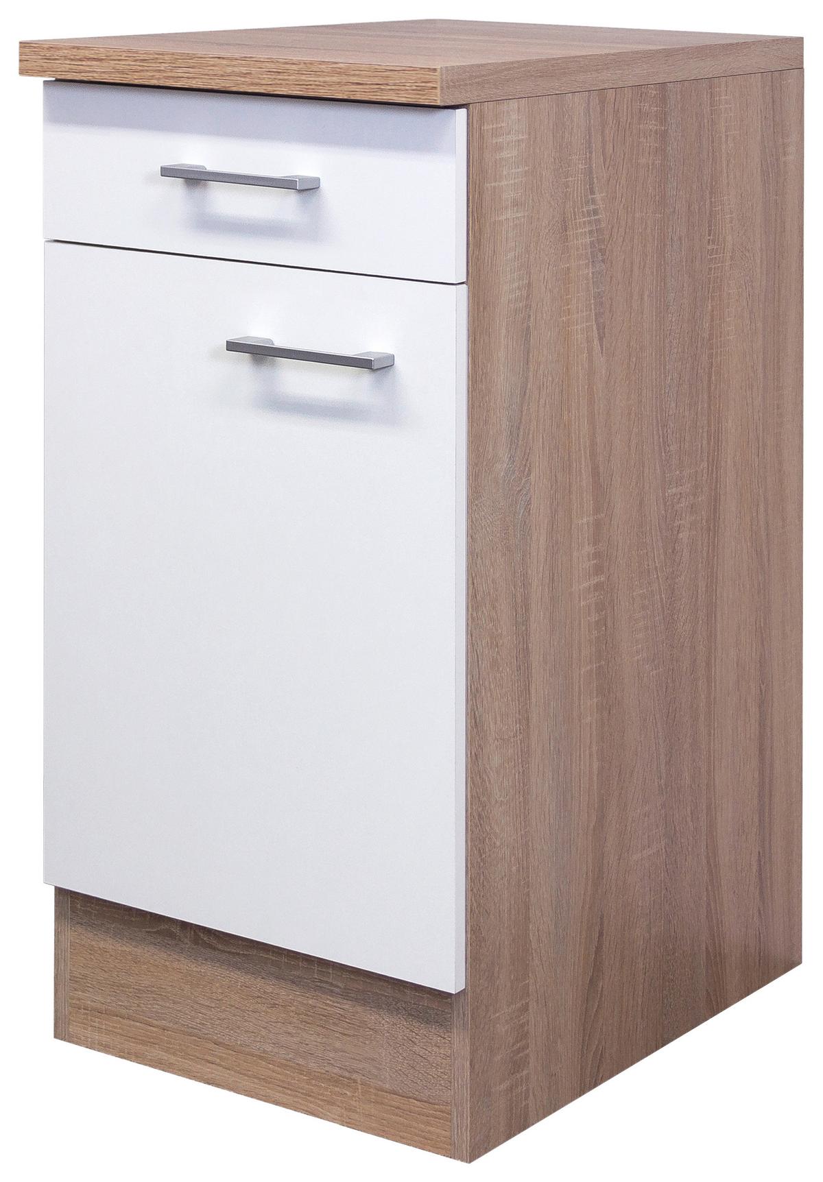 Kuhinjska Spodnja Omarica Samoa, Bela, Barva Hrasta - bela/barve aluminija, Konvencionalno, umetna masa/leseni material (40/85/57cm)