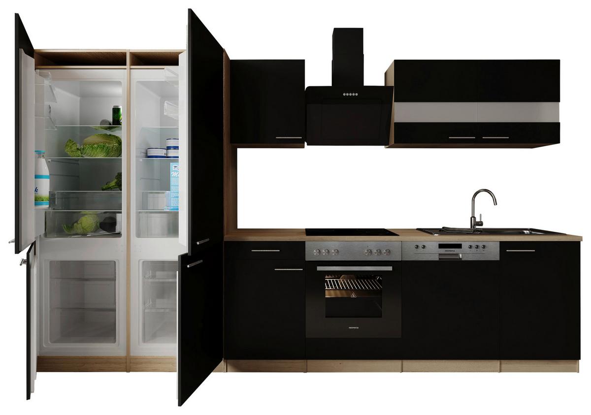 Küchenblock Merle m. Geräten Schwarz - Edelstahlfarben/Eichefarben, Trend, Holzwerkstoff/Metall (340cm) - Respekta