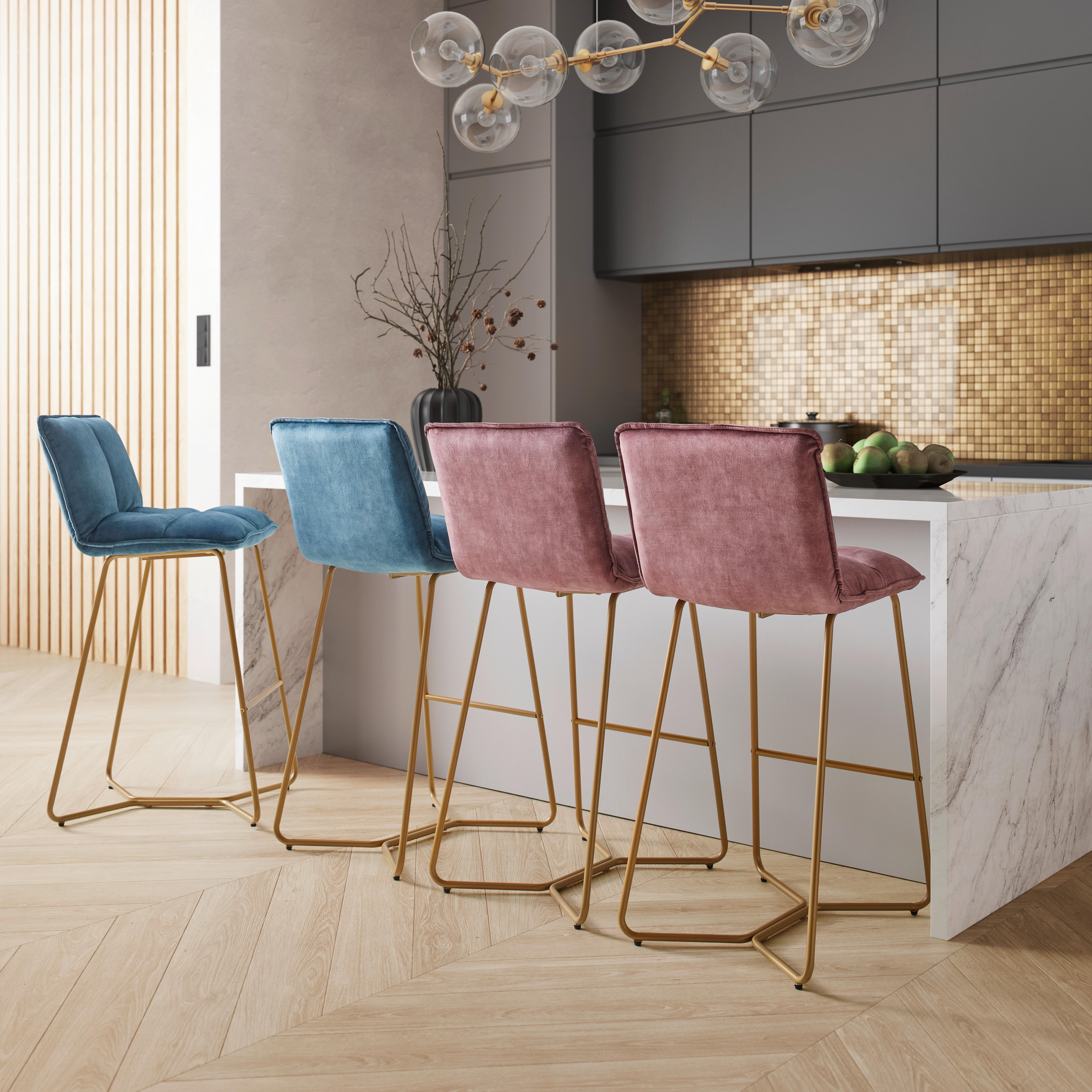Barhocker Fonia Beere Samt Gepolstert - Beere/Goldfarben, MODERN, Holz/Textil (46/103,5/57cm) - Bessagi Home