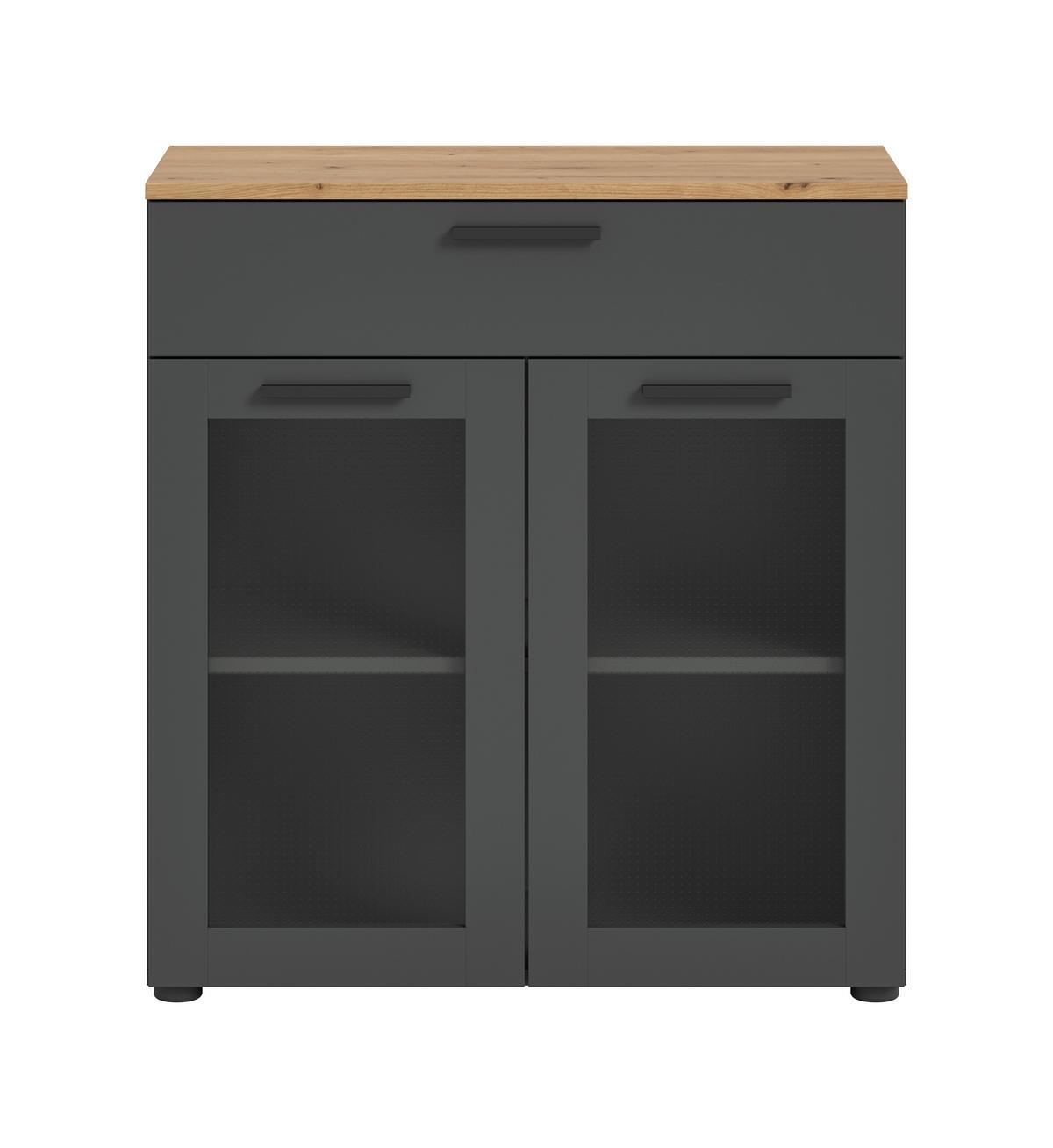 Vitrina Niklas - siva/hrast Artisan, Design, staklo/drvni materijal (78/84/38cm) - Modern Living