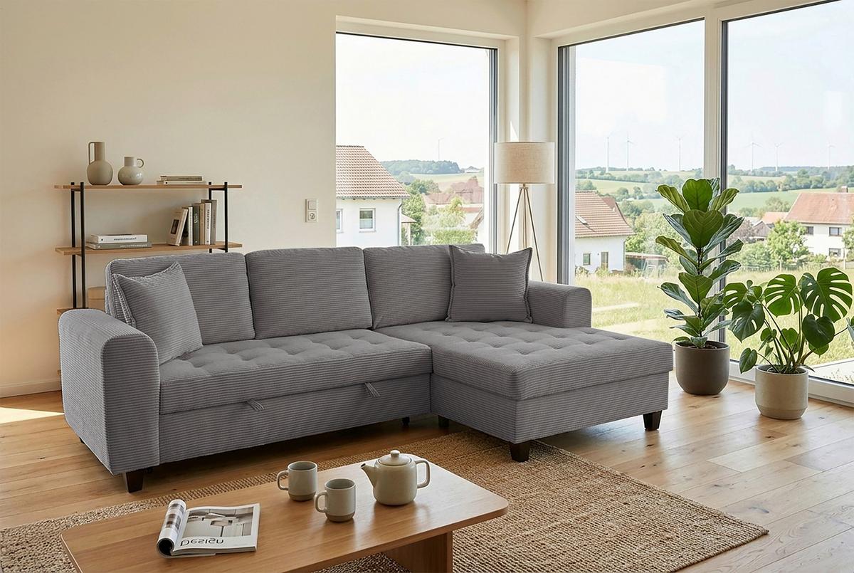 Kutna Garnitura Moritz - siva, Trend, tekstil (265/155cm) - Modern Living