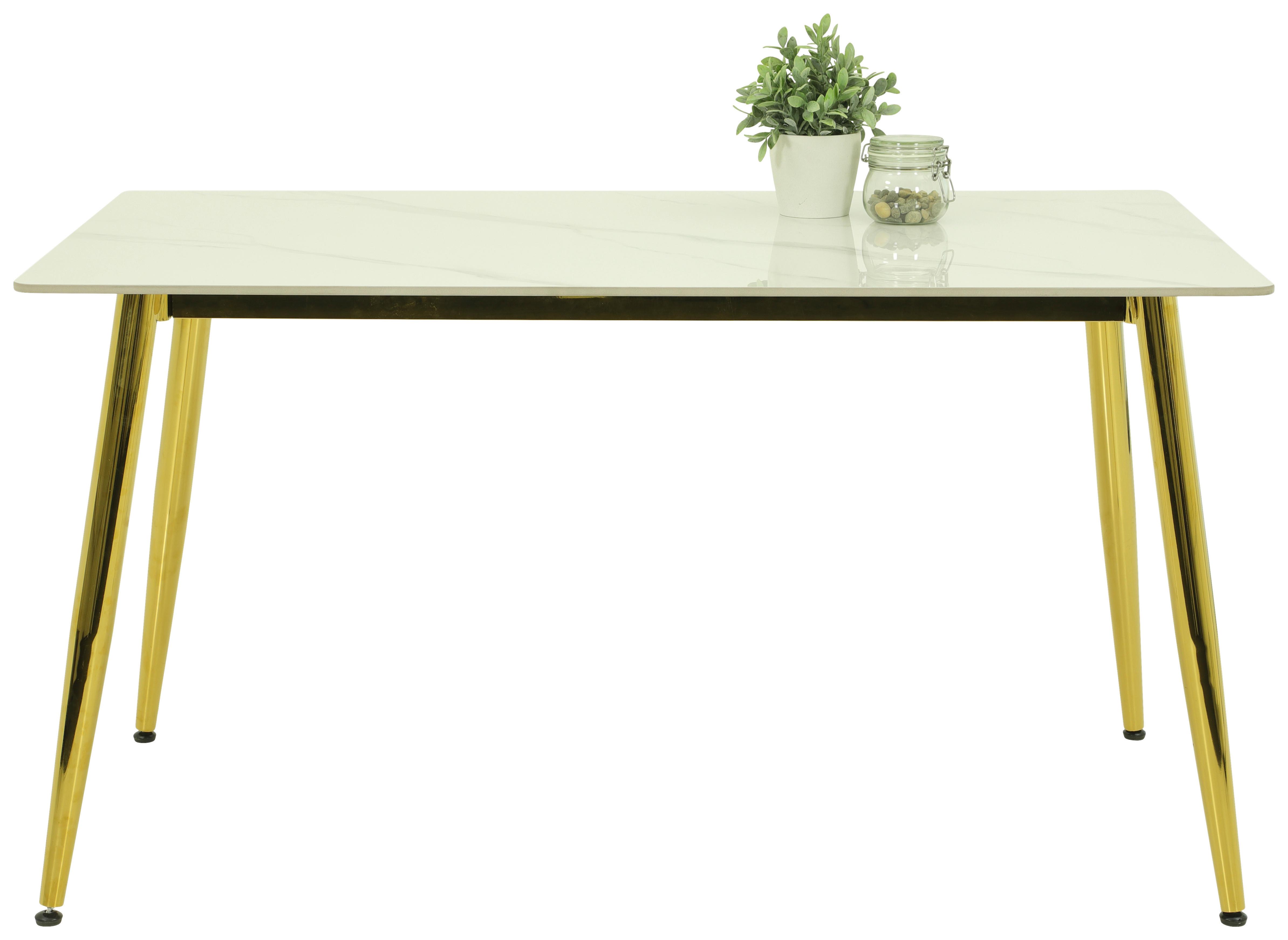 Esstisch Xenia T in Weiß/Goldfarben - Goldfarben/Weiß, KONVENTIONELL, Stein/Metall (140/76/80cm) - Mömax
