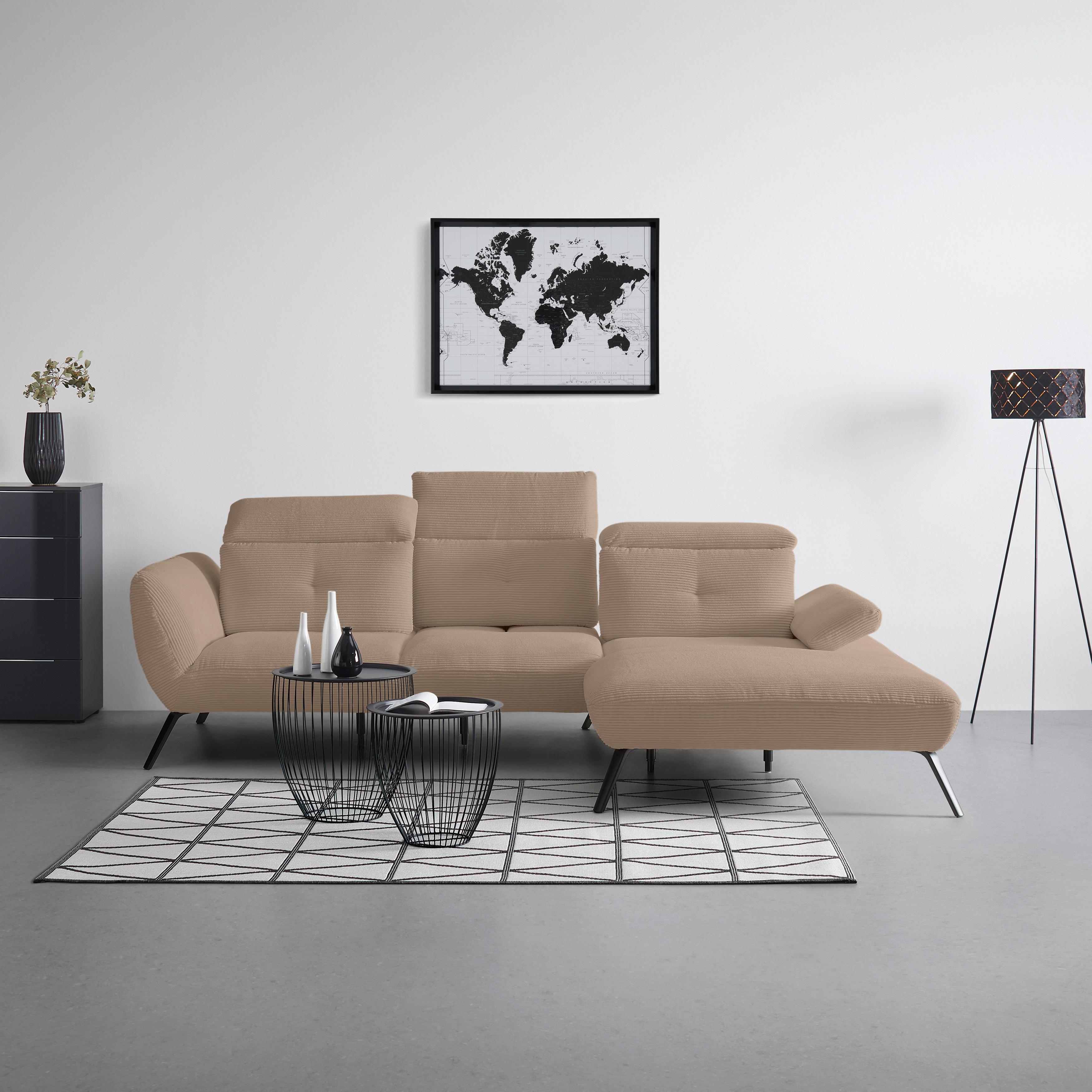Wohnlandschaft Seattle Mokka - Schwarz/Weiß, MODERN, Holzwerkstoff/Textil (301/196cm) - Premium Living