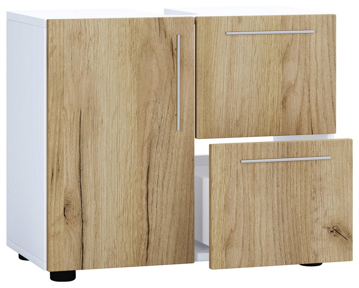 Waschbeckenunterschrank Flandu Honigeiche/Weiß - Honigeiche/Silberfarben, MODERN, Holzwerkstoff/Kunststoff (61/51/32cm) - MID.YOU