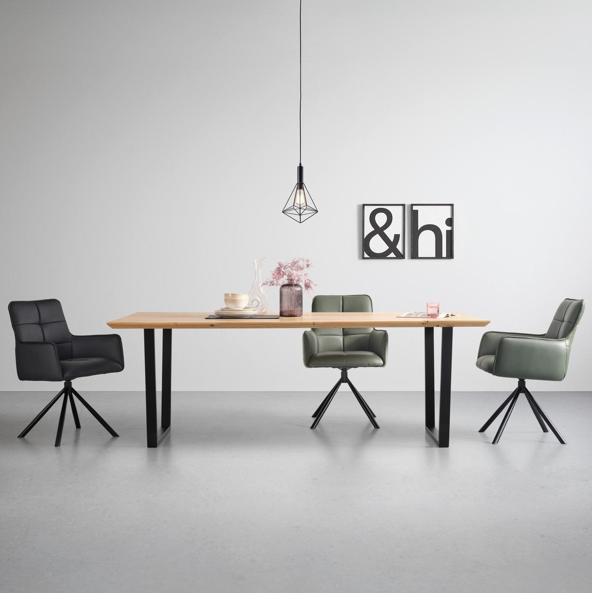 Esstisch Solid Giga-S Eichefarben - Eichefarben/Schwarz, Basics, Holz/Metall (200/100/75cm) - ecoTree