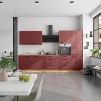 Küchenblock Easytouch High m. Geräten Dunkelrot - Eichefarben/Schwarz, MODERN, Holzwerkstoff/Metall (330cm) - Nobilia