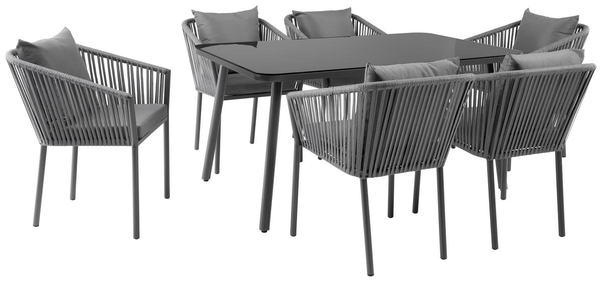 Dining-loungeset Toscan, 7-Teilig - Dunkelgrau/Schwarz, Modern, Glas/Textil - Mömax