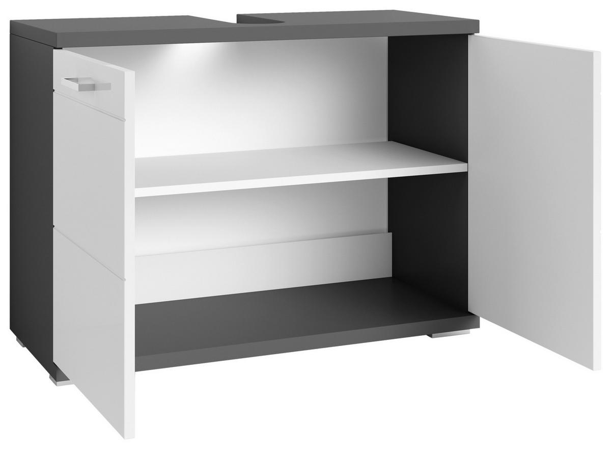 Waschbeckenunterschrank Nebraska B: 80cm Anthrazit - Chromfarben/Weiß Hochglanz, MODERN, Holzwerkstoff/Metall (80/59/31,5cm) - MID.YOU