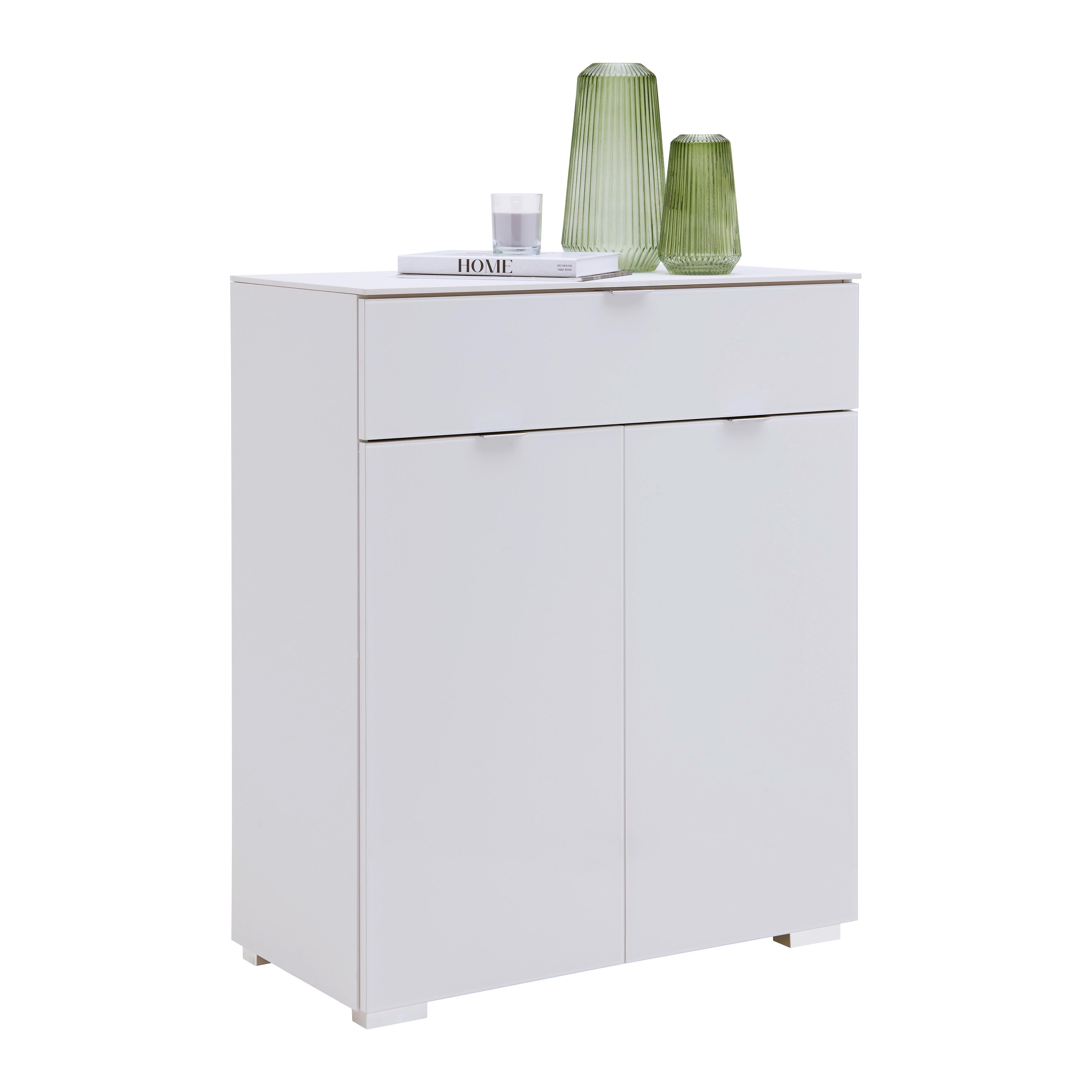 Kommode Sonate in Weiss - Chromfarben/Grau, Glas/Holzwerkstoff (80/96/40cm) - Premium Living