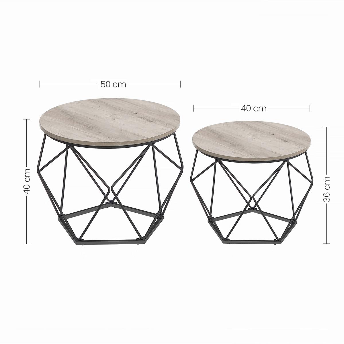 COUCHTISCHSET COFFEE TABLE - Greige/Schwarz, MODERN, Holzwerkstoff/Metall (50/50/40cm) - MID.YOU