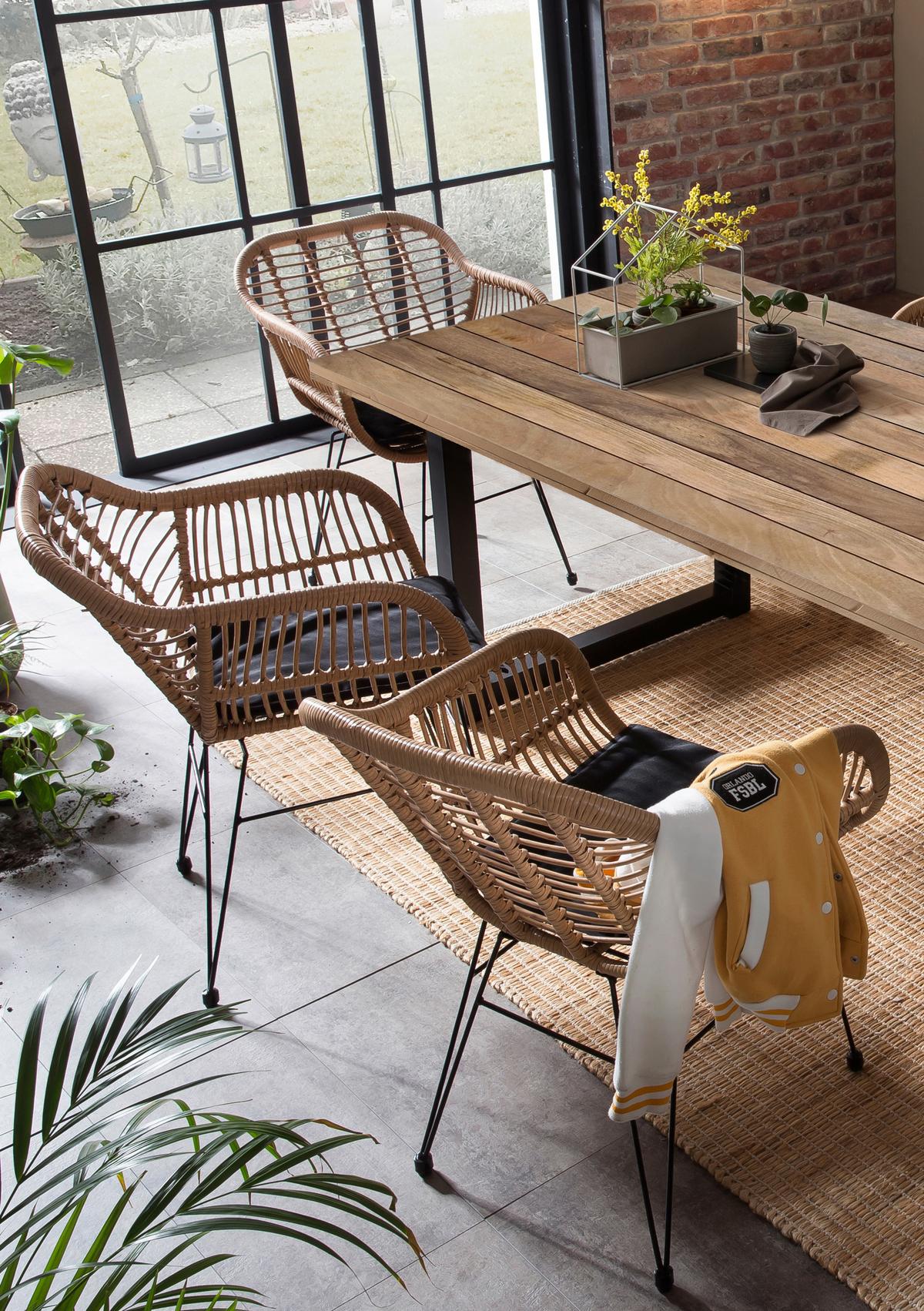 Gartensessel-Set 2-er-Set Naturfarben/Schwarz - Schwarz/Naturfarben, Design, Kunststoff/Metall (58/80/59cm) - Gardenson