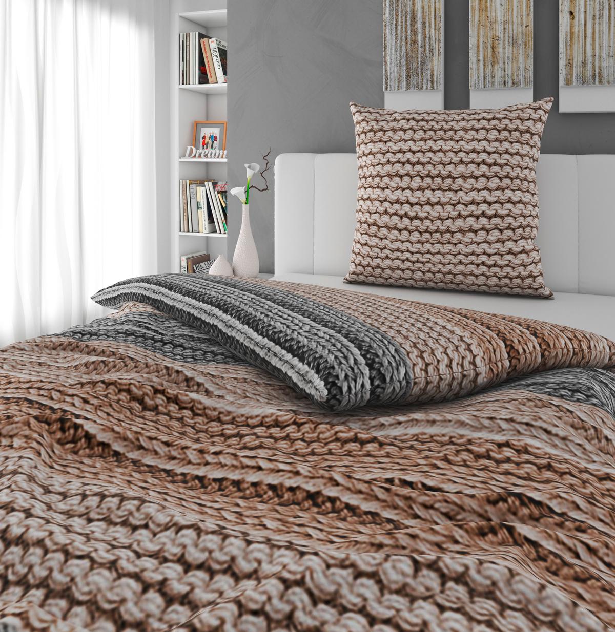 POŚCIEL COZY KNIT - szary, Design, tkanina (155/220cm) - Novel