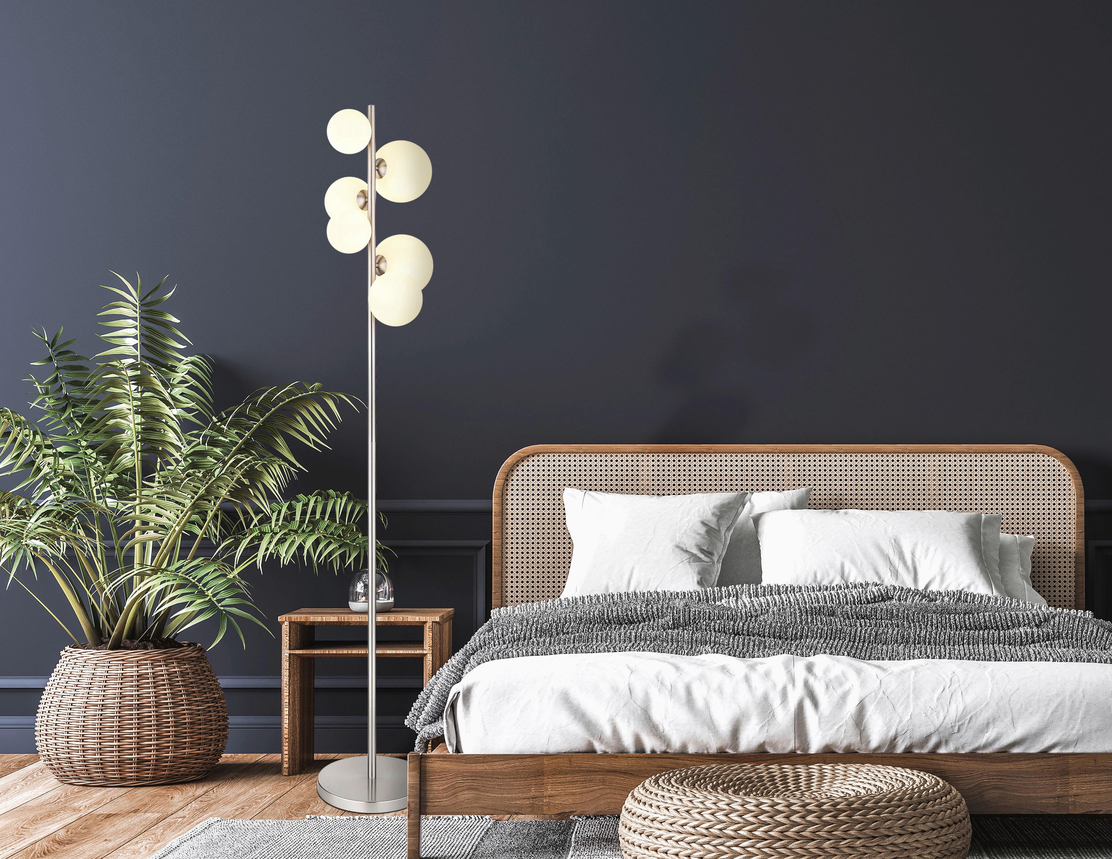 LED-Stehleuchte Riha Schwarz/Nickel max. 3,5 Watt - Opal/Schwarz, KONVENTIONELL, Glas/Kunststoff (29,5/28/155cm) - Globo