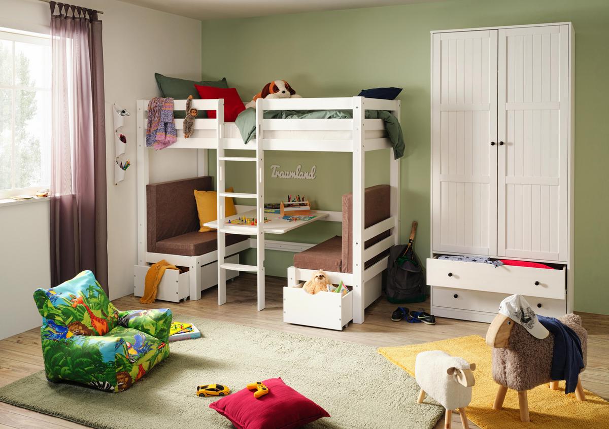 Etagenbett aus Kiefer Massiv ca. 90x200cm - Weiss/Grau, Romantik / Landhaus, Holz/Holzwerkstoff (99/170/209cm) - Zandiara