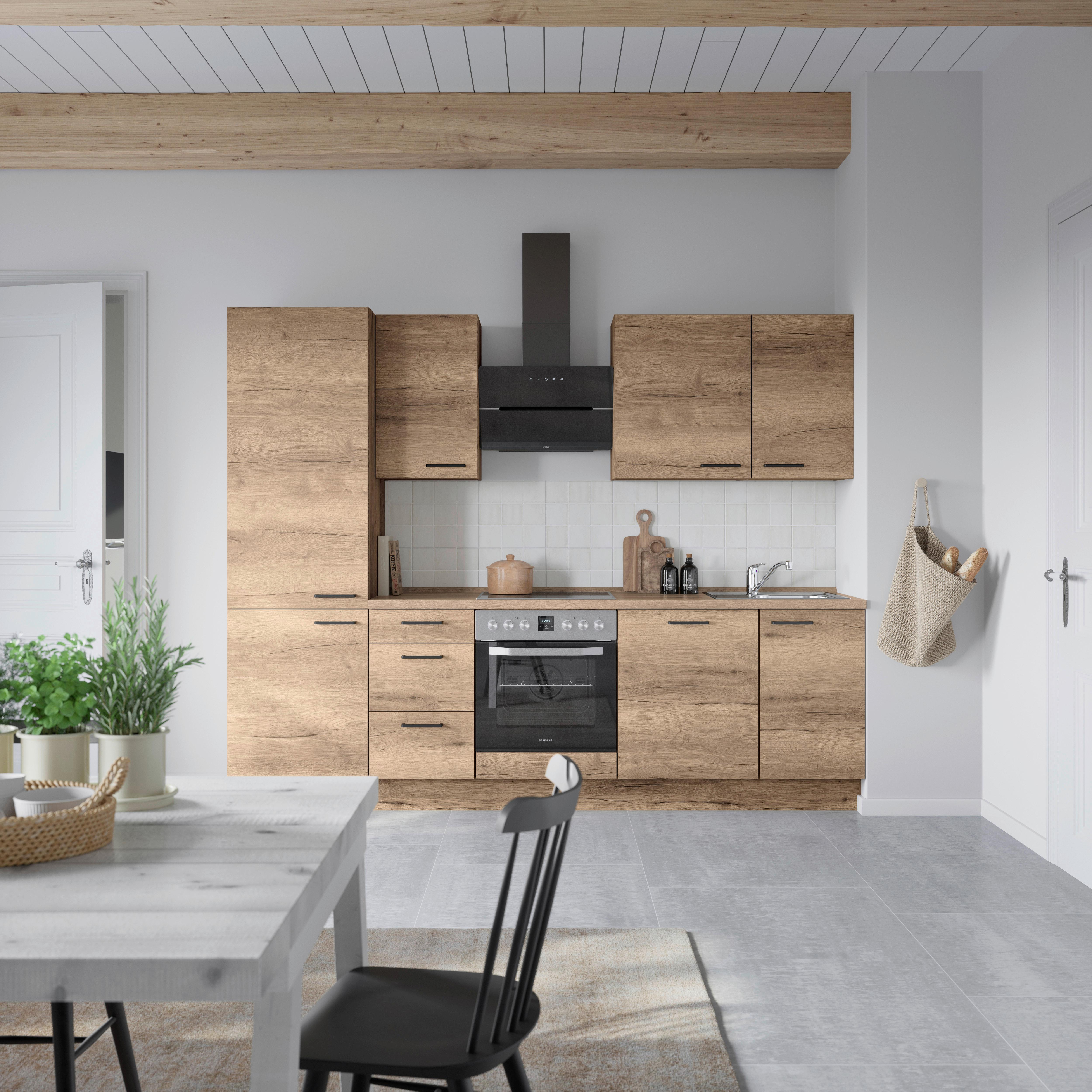 Küchenblock Structura High m. Geräten Eiche dunkel - Eiche dunkel/Schwarz, MODERN, Holzwerkstoff/Metall (270cm) - Nobilia