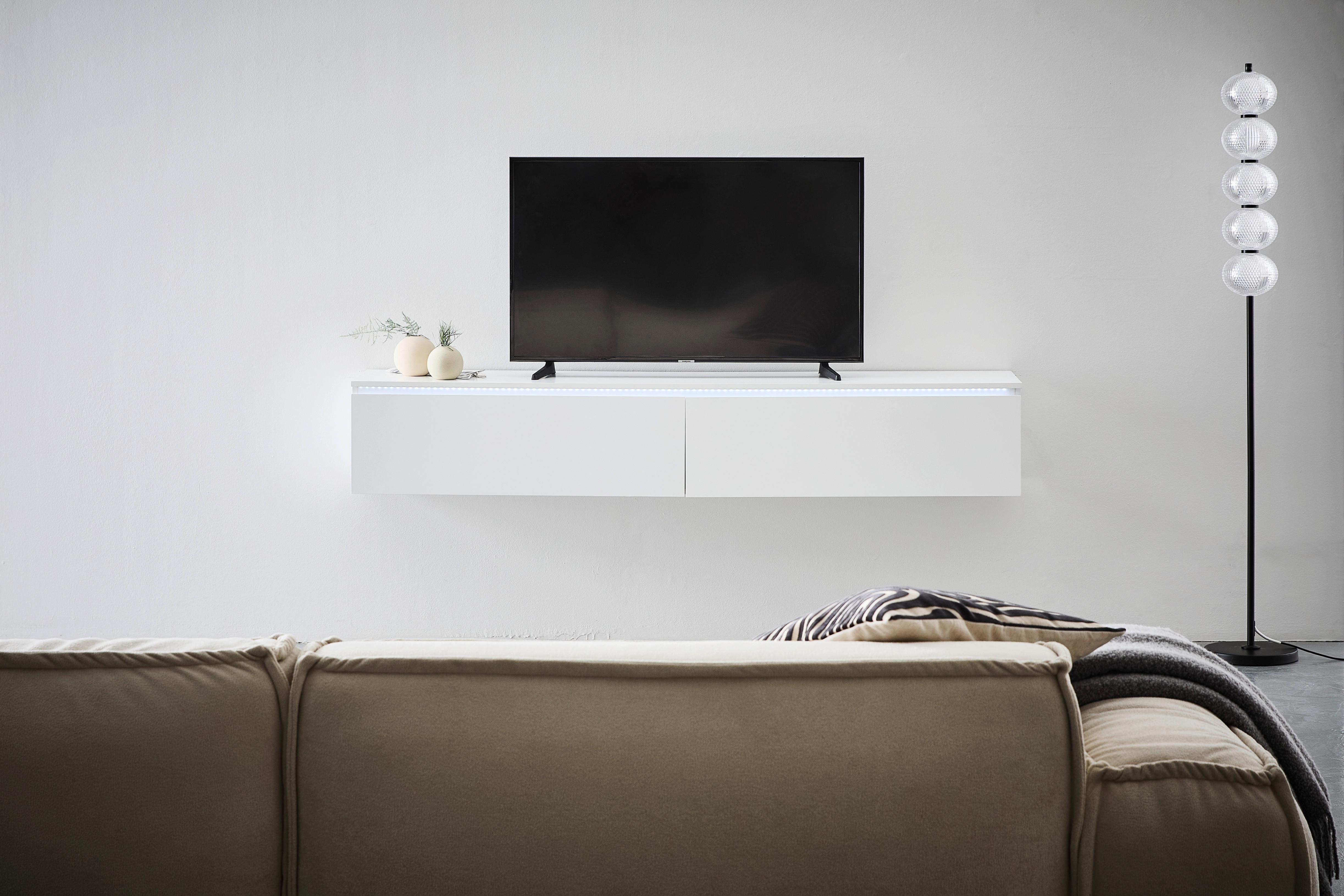 KOMODA NISKA HANGMEN - biały wysoki połysk, Trend, materiał drewnopochodny (180/30/33cm) - Xora