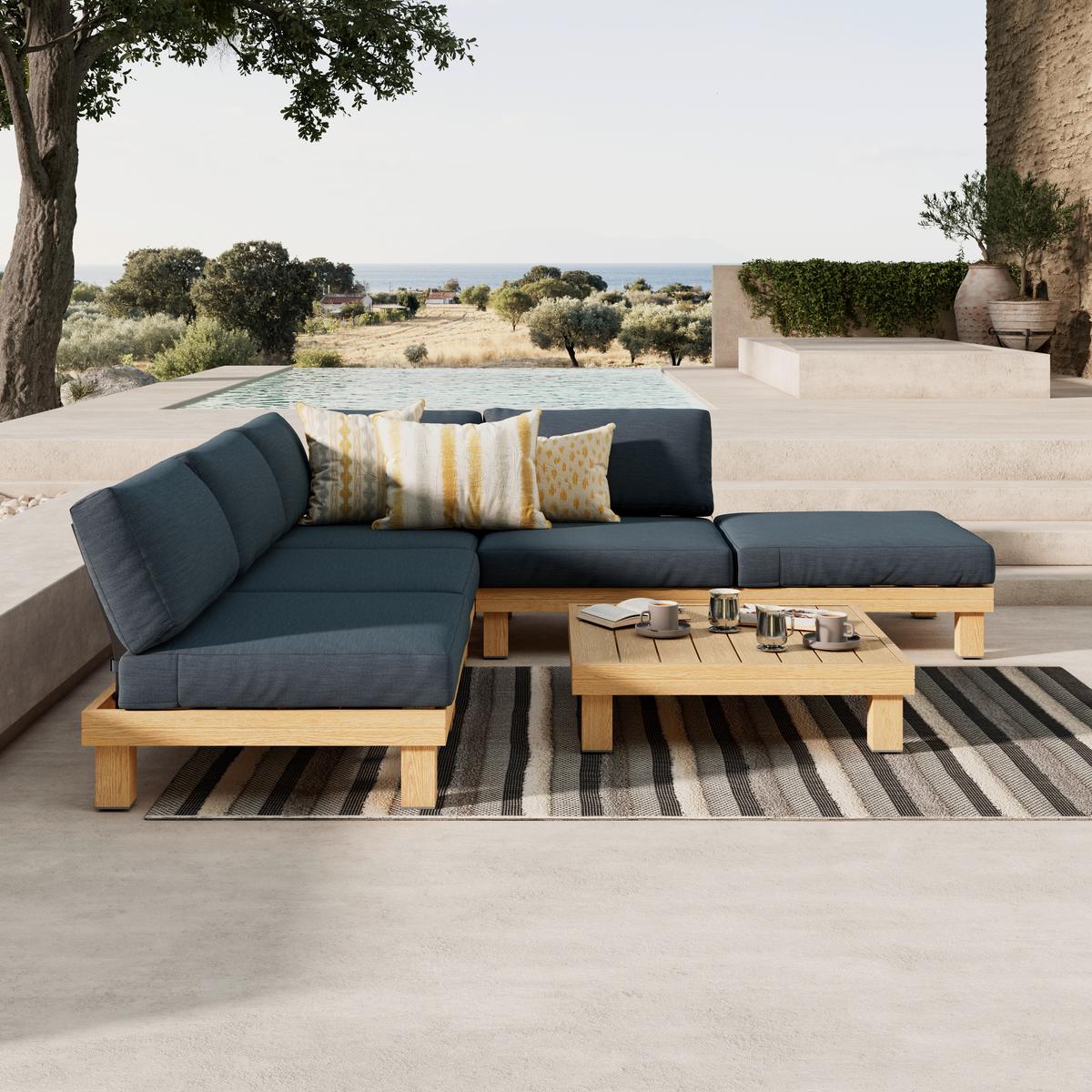 KOMPLET MEBLI TARASOWYCH CALERA - kolor naturalny/szary, Modern, tworzywo sztuczne/metal (237/160cm) - Ambia Garden