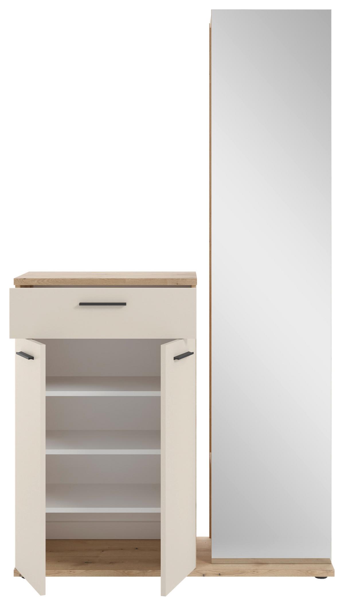 Predsoblje Malaga - boje hrasta/krem, Basics, staklo/drvni materijal (105/188/38cm) - Modern Living