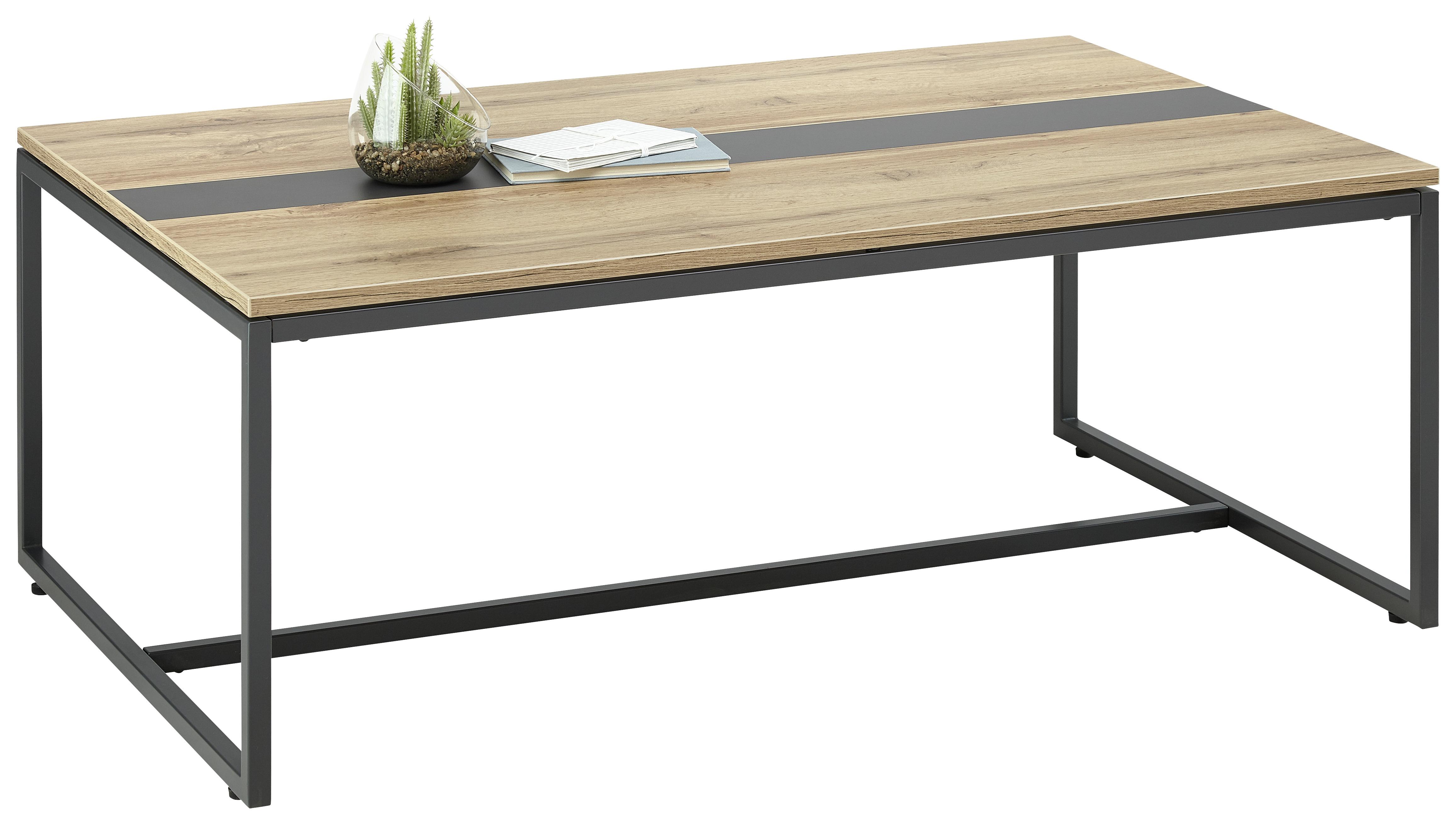 Couchtisch in Eichefarben/Schwarz - Schieferfarben/Eichefarben, MODERN, Holzwerkstoff/Metall (110/42,5/70cm) - Premium Living