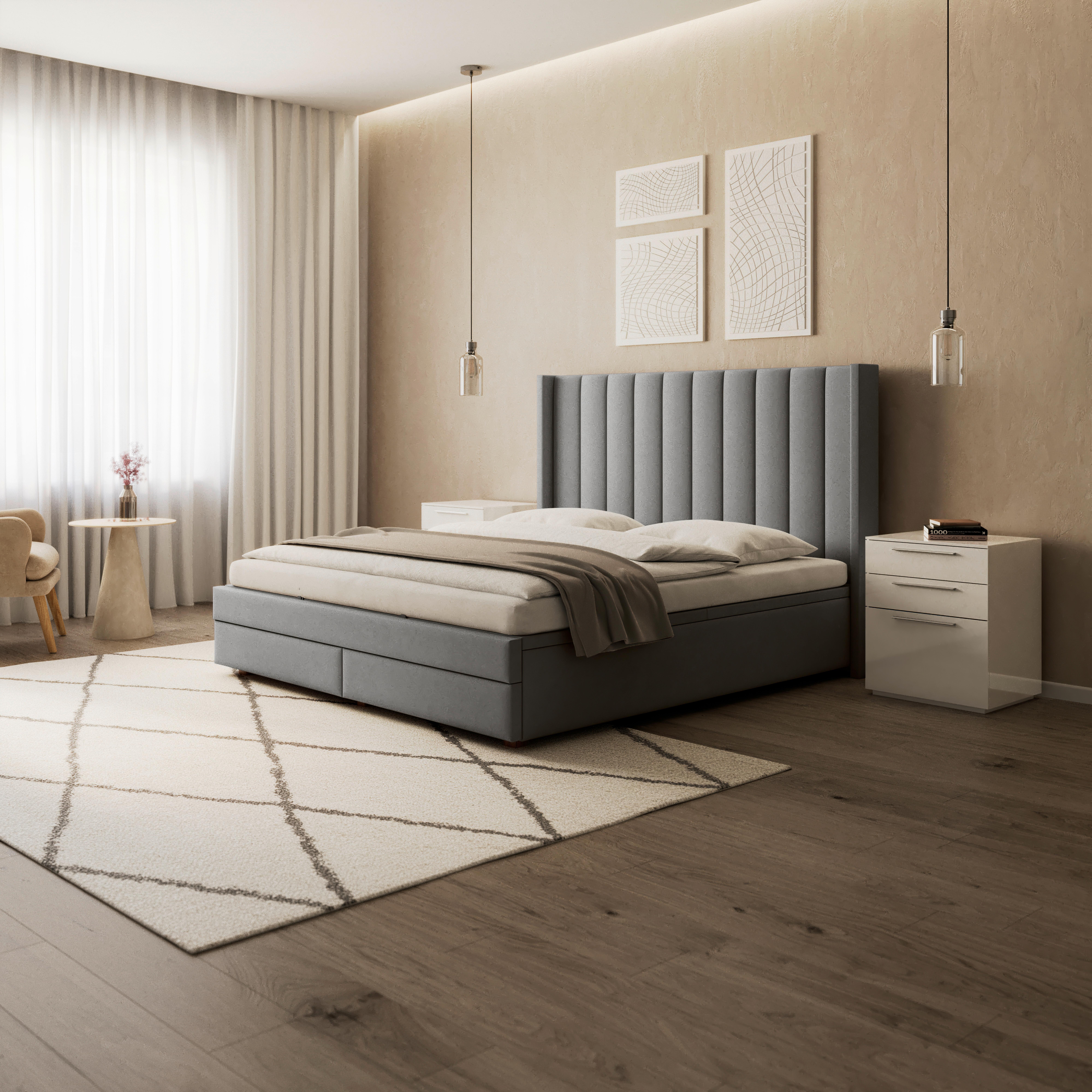 Polsterbett Maya ca. 180x200 cm Grau - Dunkelbraun/Grau, MODERN, Holz/Textil (180/200cm) - Bessagi Home