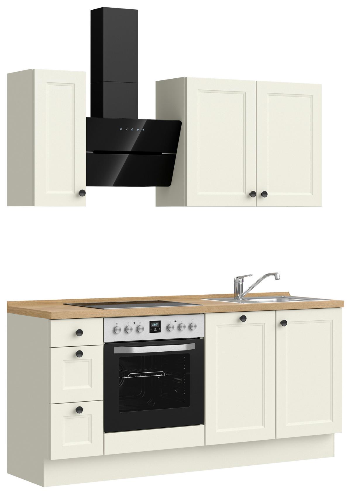 Küchenblock Cascada High m. Geräten Weiß - Eichefarben/Schwarz, MODERN, Holzwerkstoff/Metall (180cm) - Nobilia