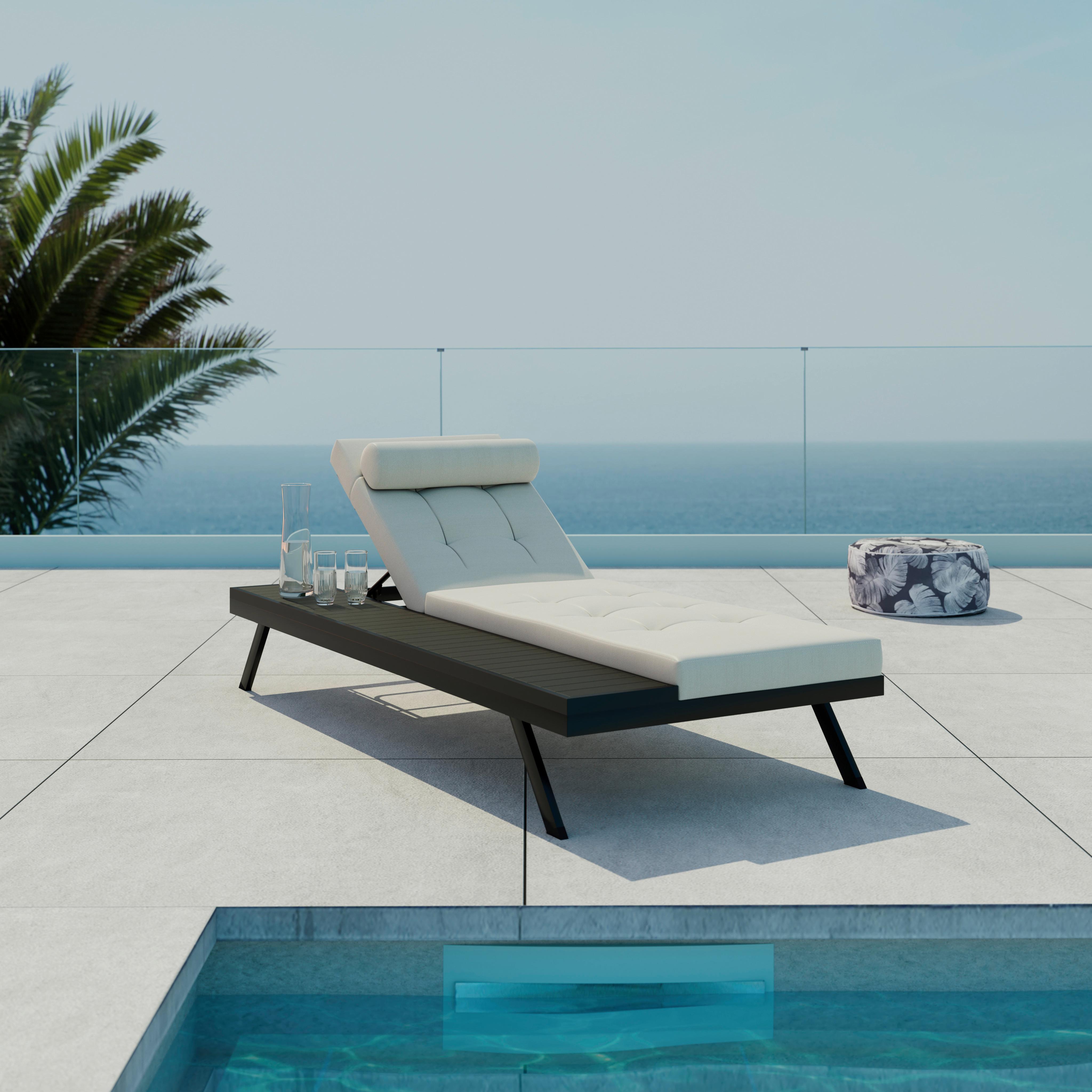 Gartenliege Avolina Hellgrau Outdoorstoff/Metall +Abdeckung - Dunkelgrau/Hellgrau, MODERN, Kunststoff/Textil (199/86/40cm) - Bessagi Garden