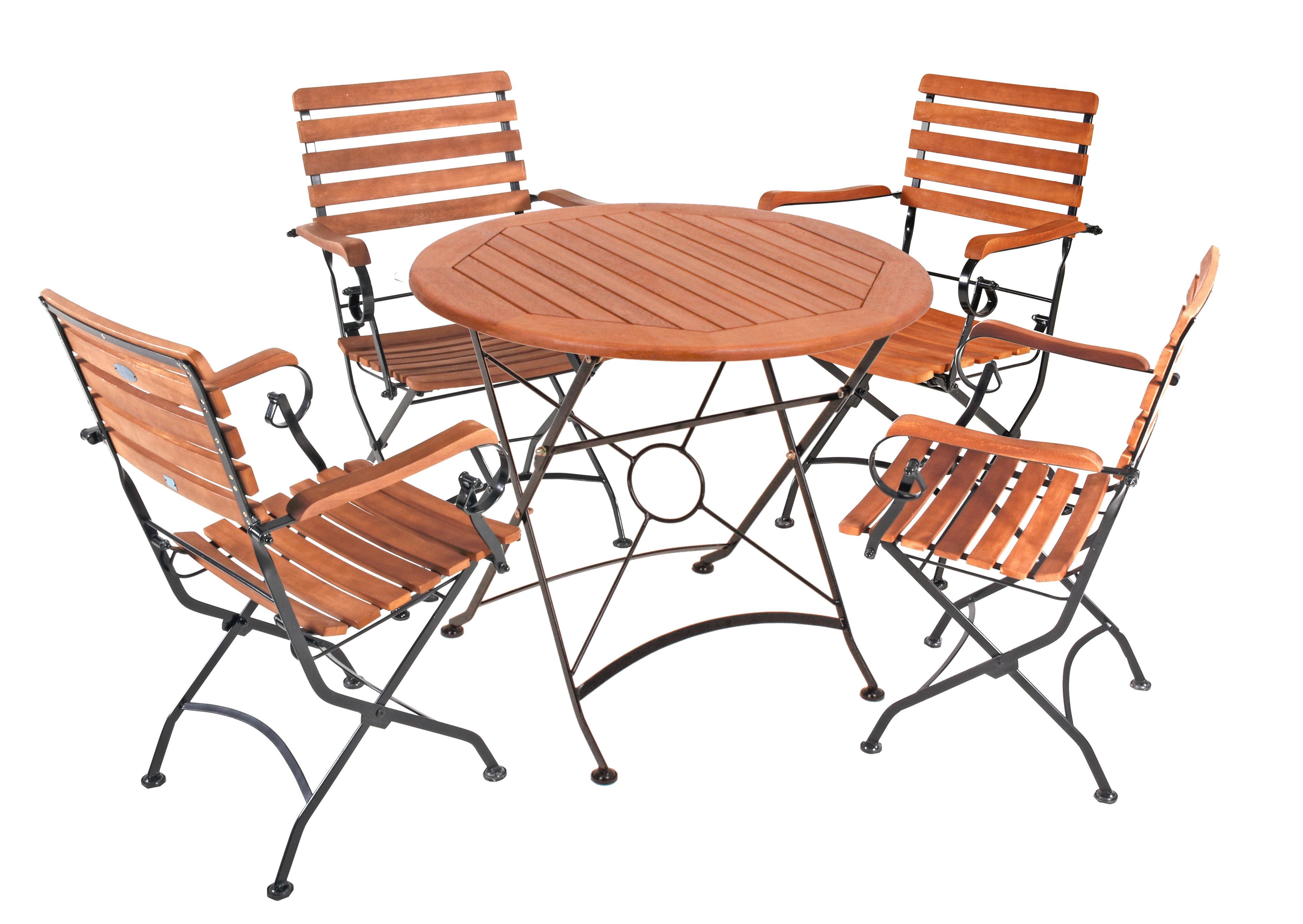 Gartenmöbel-Set Wien 5-tlg. klappbar Holz - Eukalyptusholzfarben/Schwarz, Basics, Holz/Metall (56/89/58cm) - Gardenson