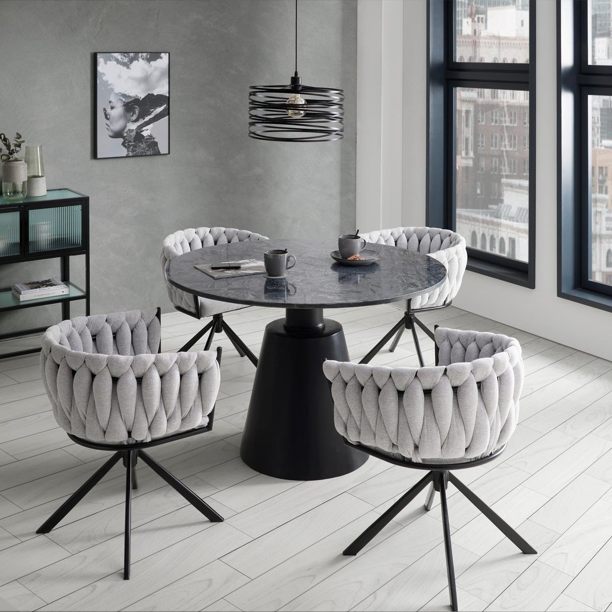 Esstisch Nero in Schwarz/Grau aus Mangoholz - Schwarz/Grau, MODERN, Holz/Stein (120/82/120cm) - Premium Living