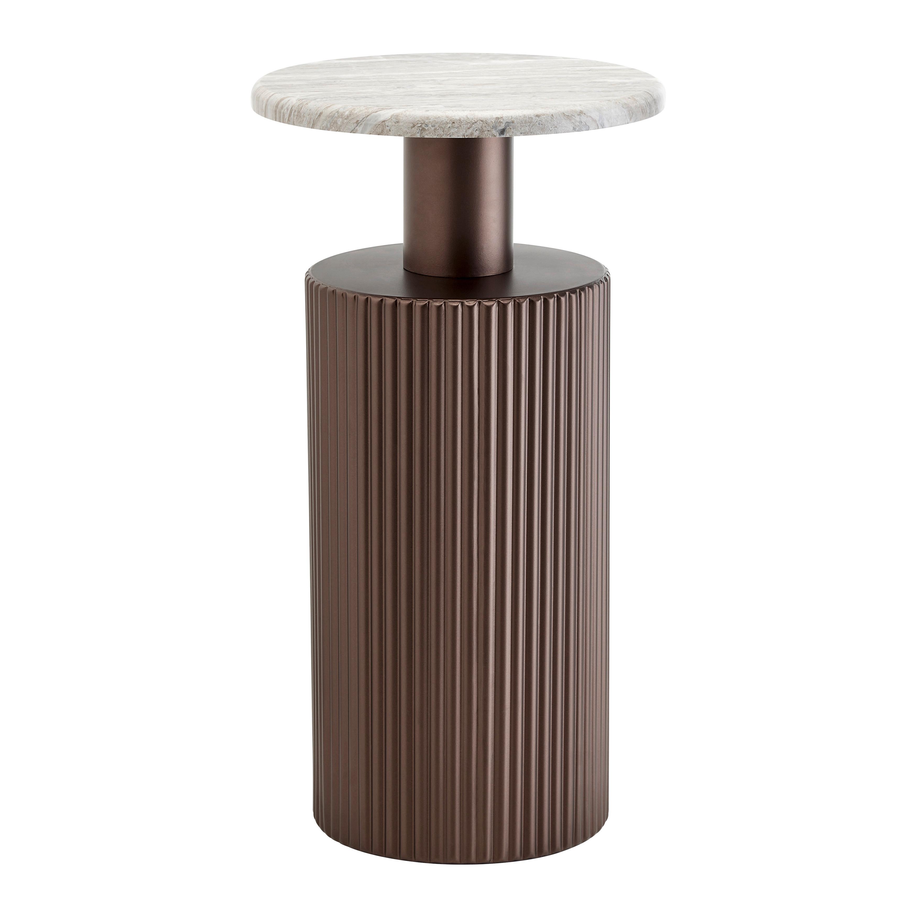 TABLE D'APPOINT SOLCO -TREND- - couleur naturelle/couleur bronze, LIFESTYLE, matériau en bois/métal (30/56cm) - Premium Living