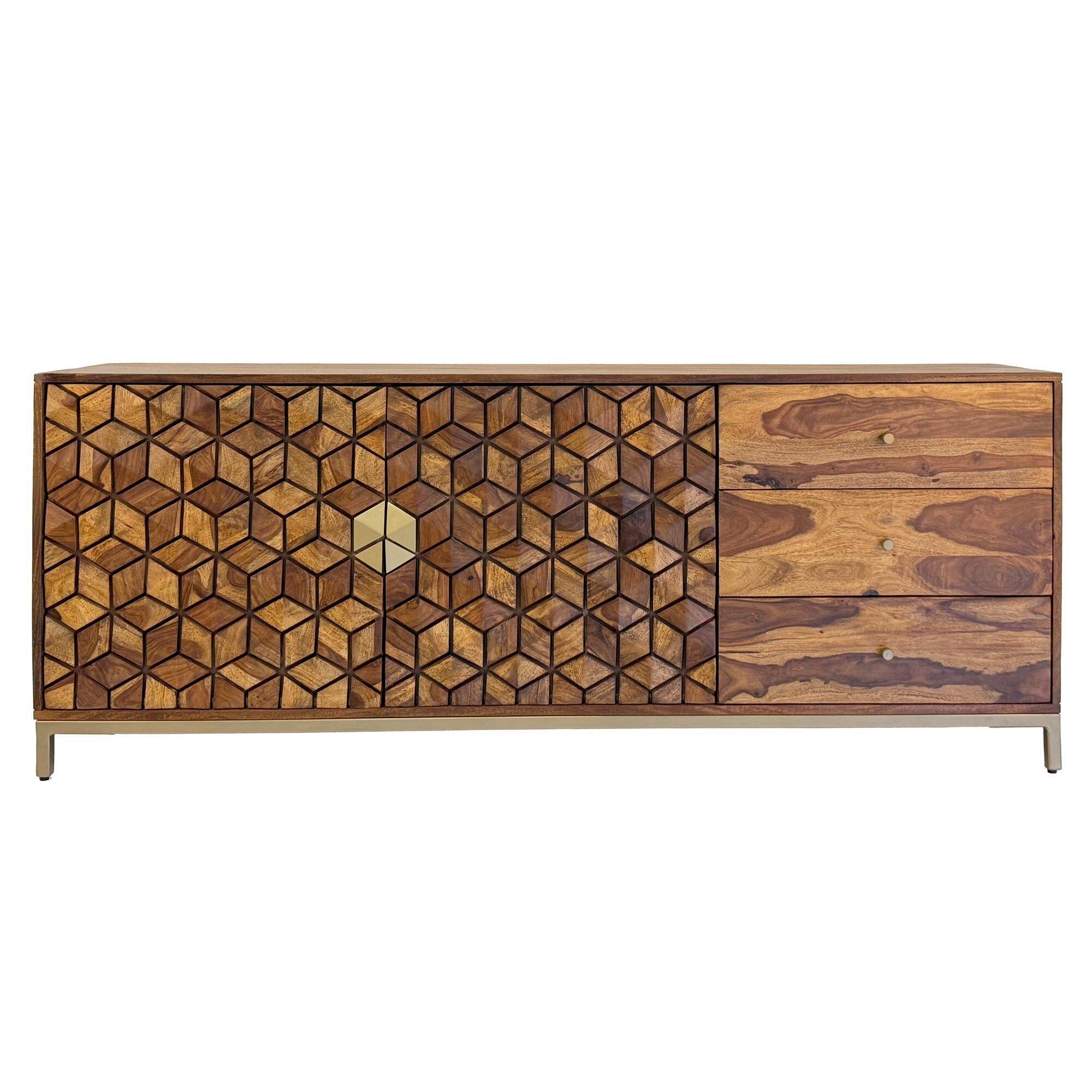 Komoda Sheesham, Pravi Les - zlate barve/barve indijskega rožnega lesa, Natur, kovina/les (180/70/40cm) - Livetastic