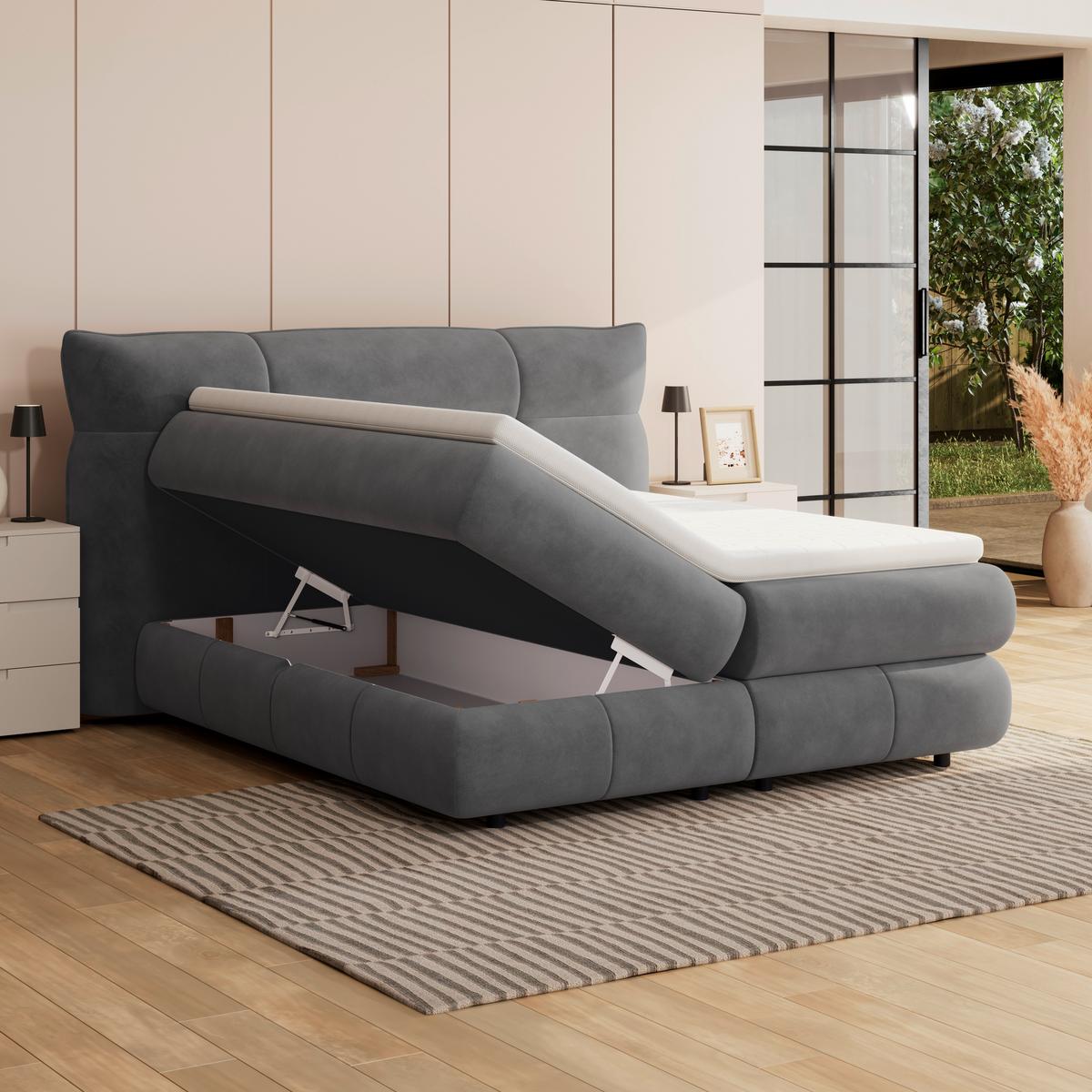 Boxspring Krevet Carmelo - crna/antracit, Trend, tekstil/plastika (160/200cm) - Premium Living