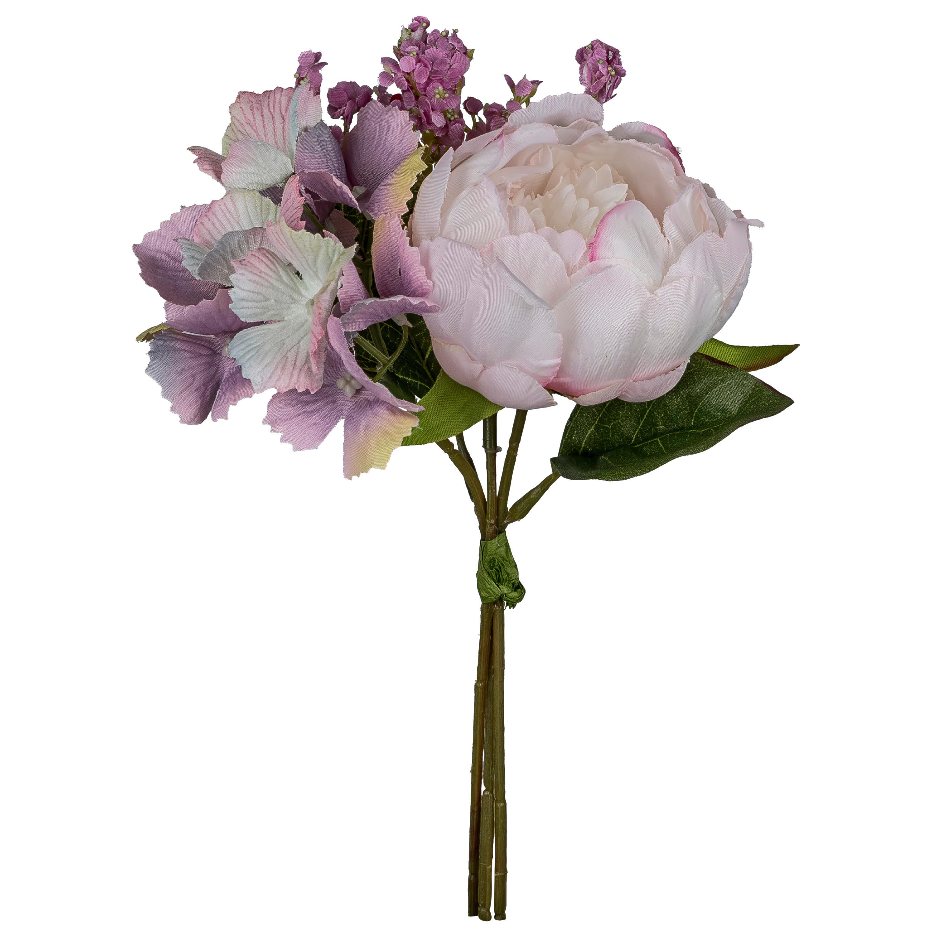 Kunstpflanze Peoniensträusschen I Rosa - Rosa/Braun, Romantik / Landhaus, Kunststoff (26cm) - Mömax