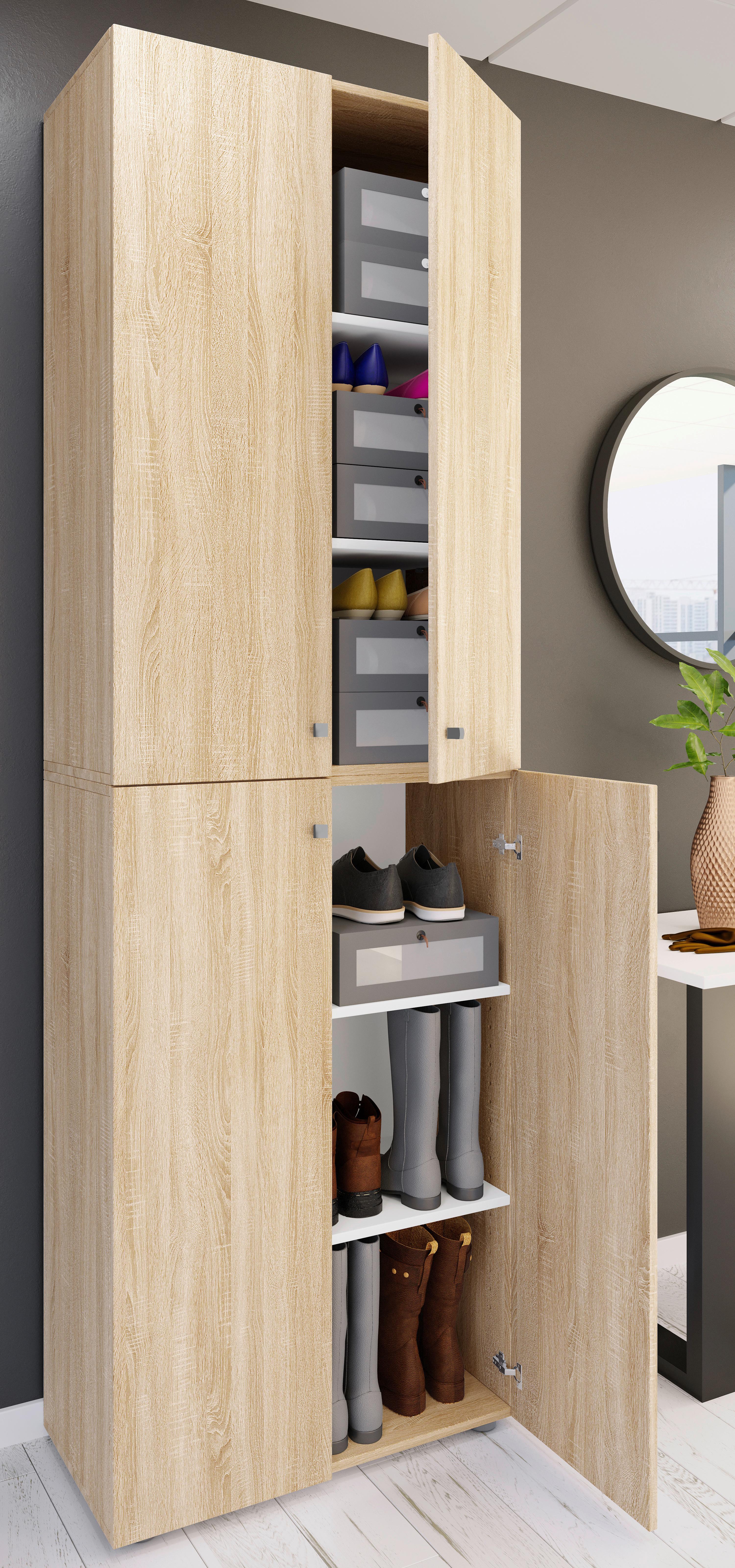 Schuhschrank LONA Sonoma Eiche ca. 70x220x40 cm - Silberfarben/Schwarz, Design, Holzwerkstoff/Kunststoff (70/220/40cm) - MID.YOU