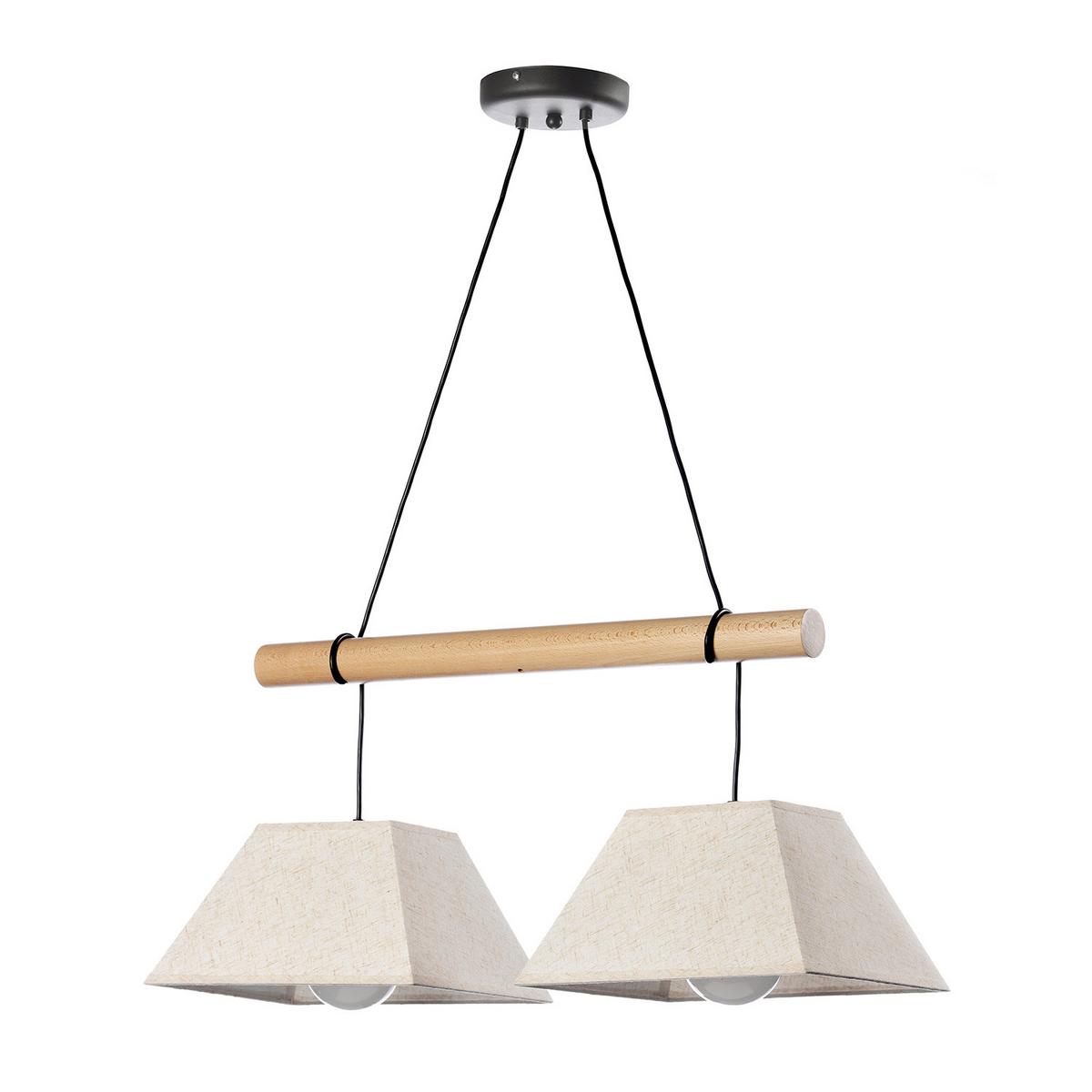 Hängeleuchte Baldo Schwarz/Hellbraun max. 22 Watt - Hellbraun/Schwarz, Natur, Holz/Textil (60/24/90cm)