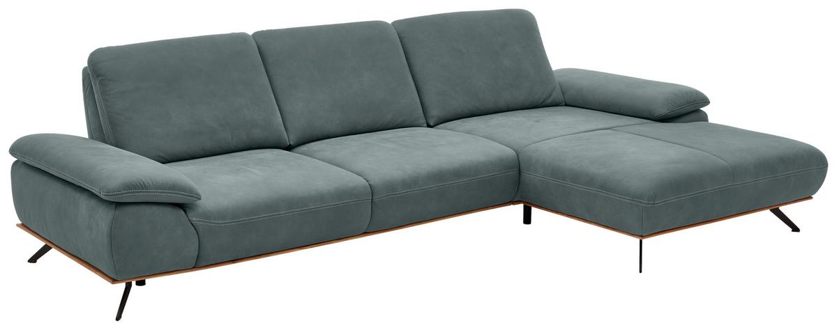 Wohnlandschaft Erling Grün - Beige/Schwarz, MODERN, Leder/Metall (322/89/187cm) - Premium Living