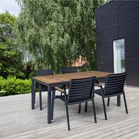 Gartentischgruppe Mood Extreme 5-tlg. Anthrazit/Teak - Anthrazit/Schwarz, Natur, Holz/Kunststoff (56,5/84/62cm) - Gardenson