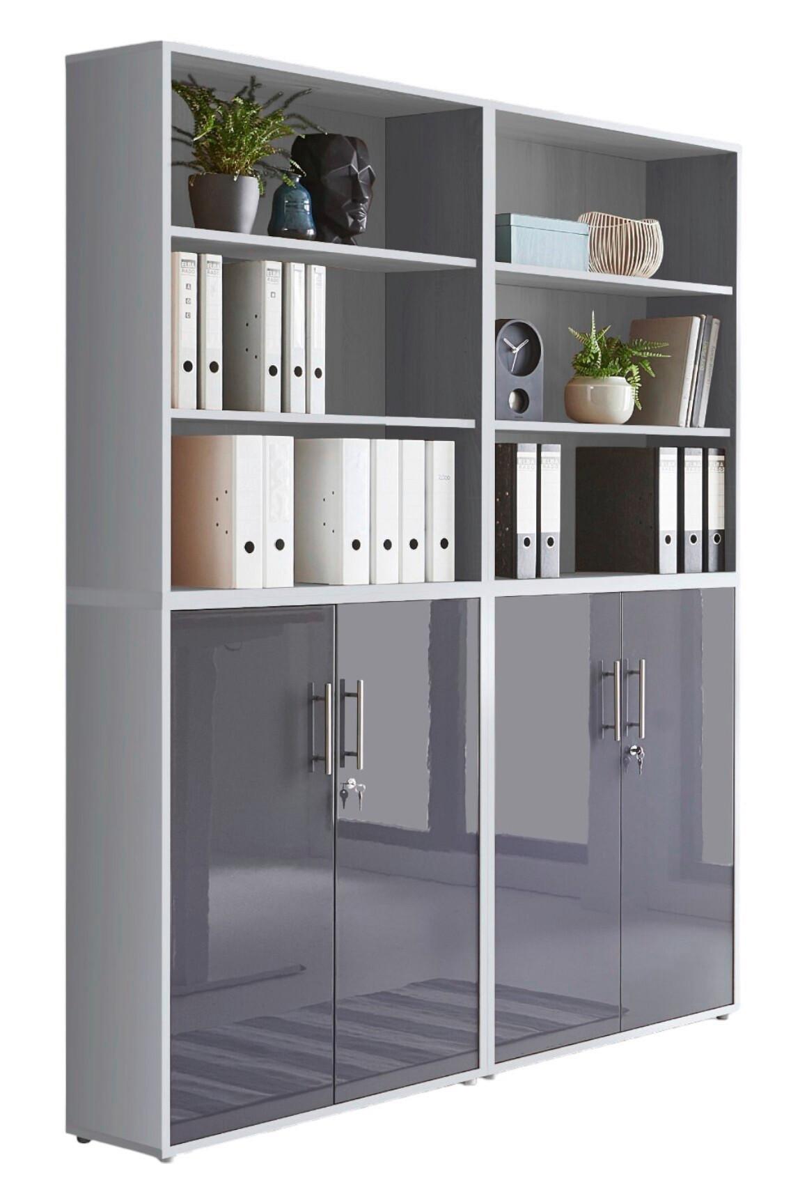 Aktenschrank Office Edition Sw Set 11 Grau - Anthrazit Hochglanz/Grau, MODERN, Holzwerkstoff (168,8/227,2/33cm) - MID.YOU