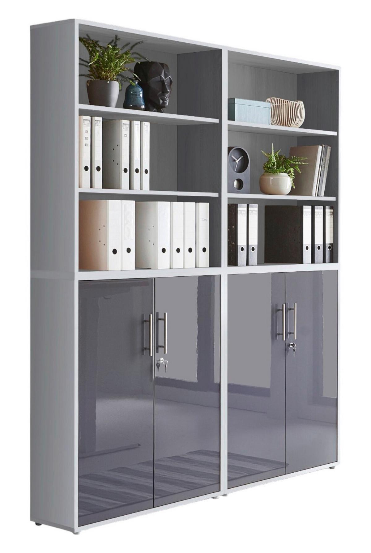 Aktenschrank Office Edition Sw Set 11 Grau - Anthrazit Hochglanz/Grau, MODERN, Holzwerkstoff (168,8/227,2/33cm) - MID.YOU