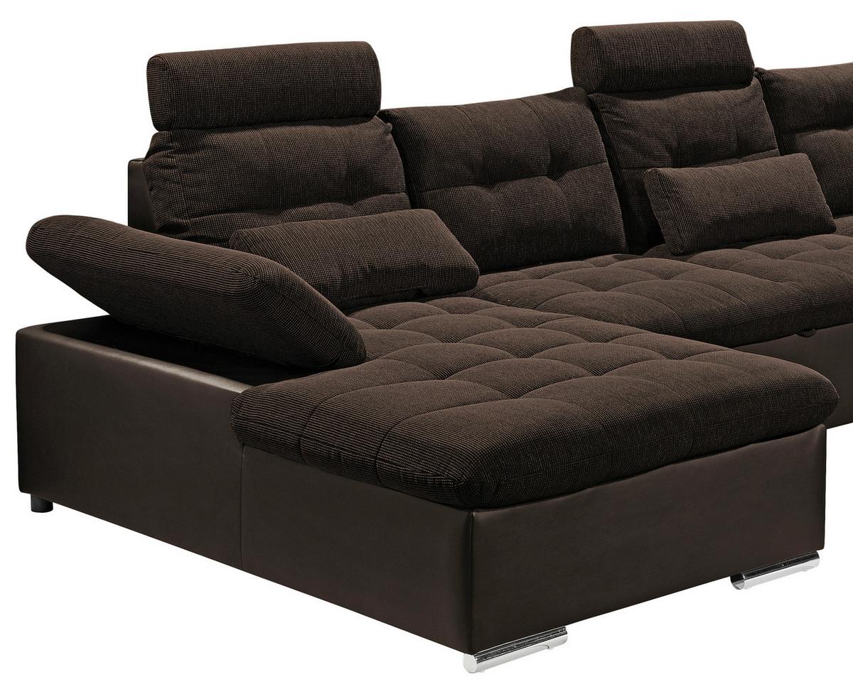 Wohnlandschaft Jakarta U inkl. Kissen Dunkelbraun - Dunkelbraun/Silberfarben, MODERN, Holzwerkstoff/Textil (170/324/218cm) - MID.YOU