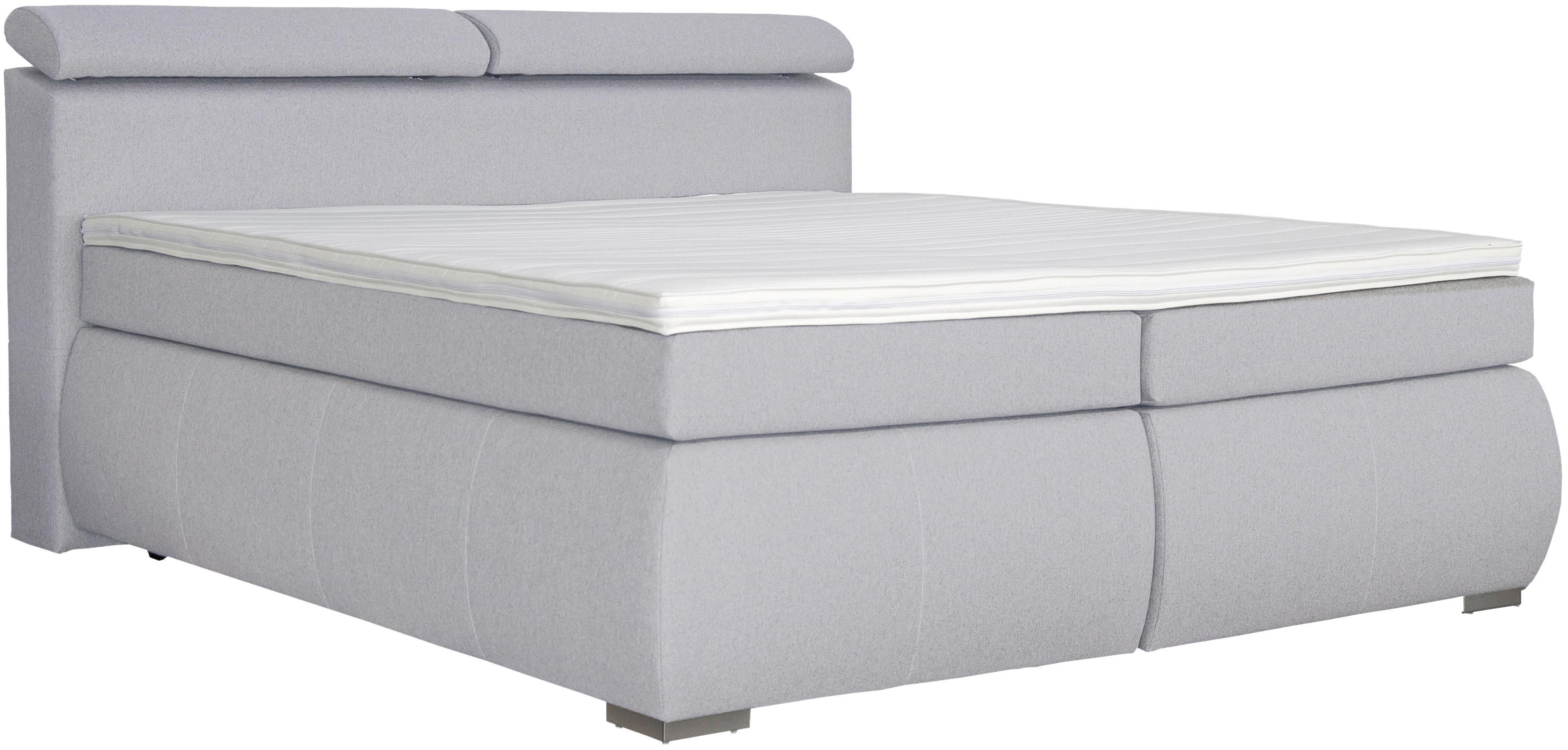 Boxspring Krevet Anett - svijetlo siva/boje kroma, Basics, tekstil/plastika (180/200cm)