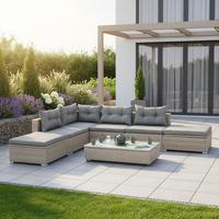 Loungegarnitur Vilemanzano in Naturfarben - Naturfarben/Grau, MODERN, Glas/Kunststoff - Gardenson