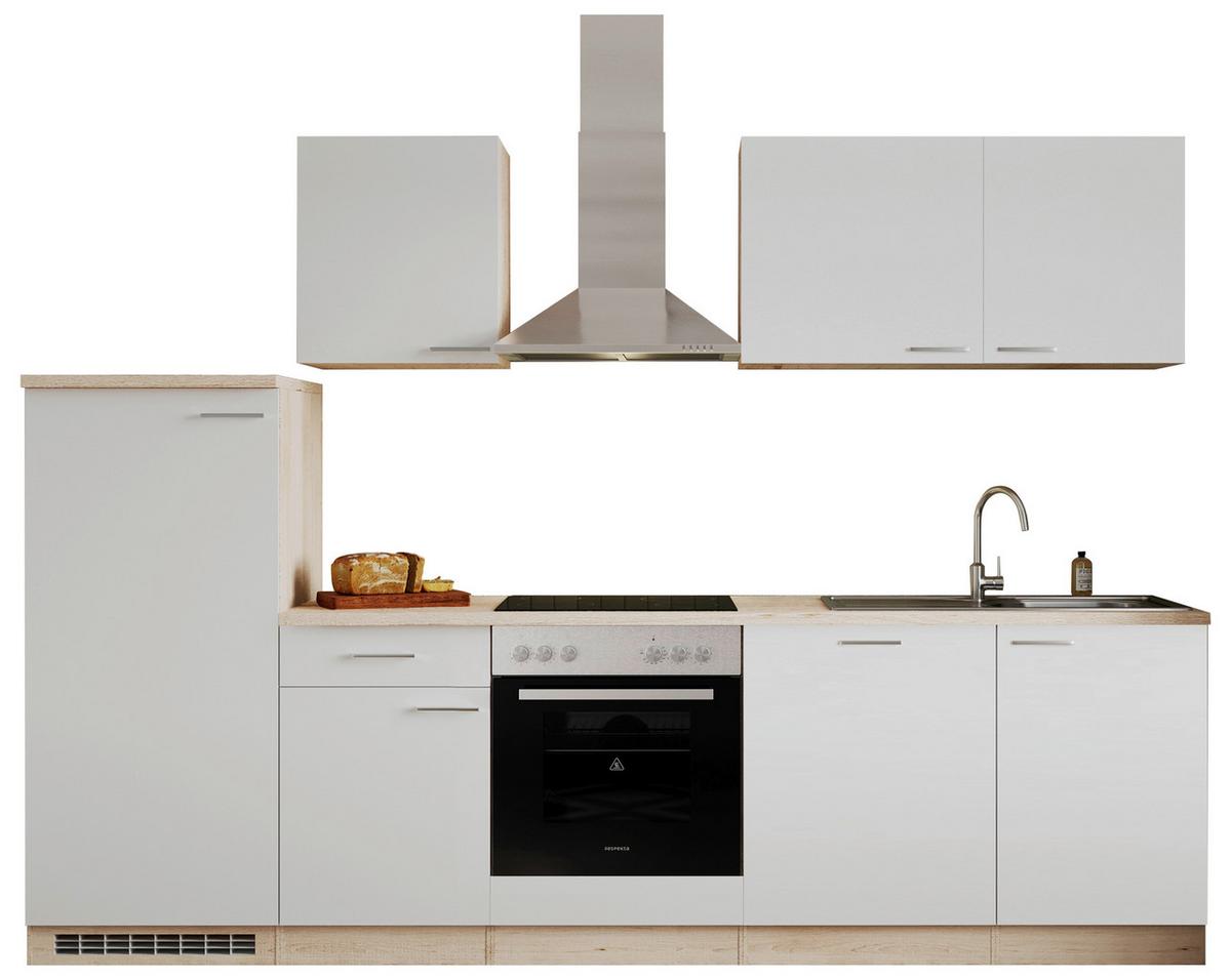 Küchenblock Economy Weiß/Eiche mit Geräte B: ca. 280 cm - Eichefarben/Weiß, Basics, Holzwerkstoff (280cm) - Respekta