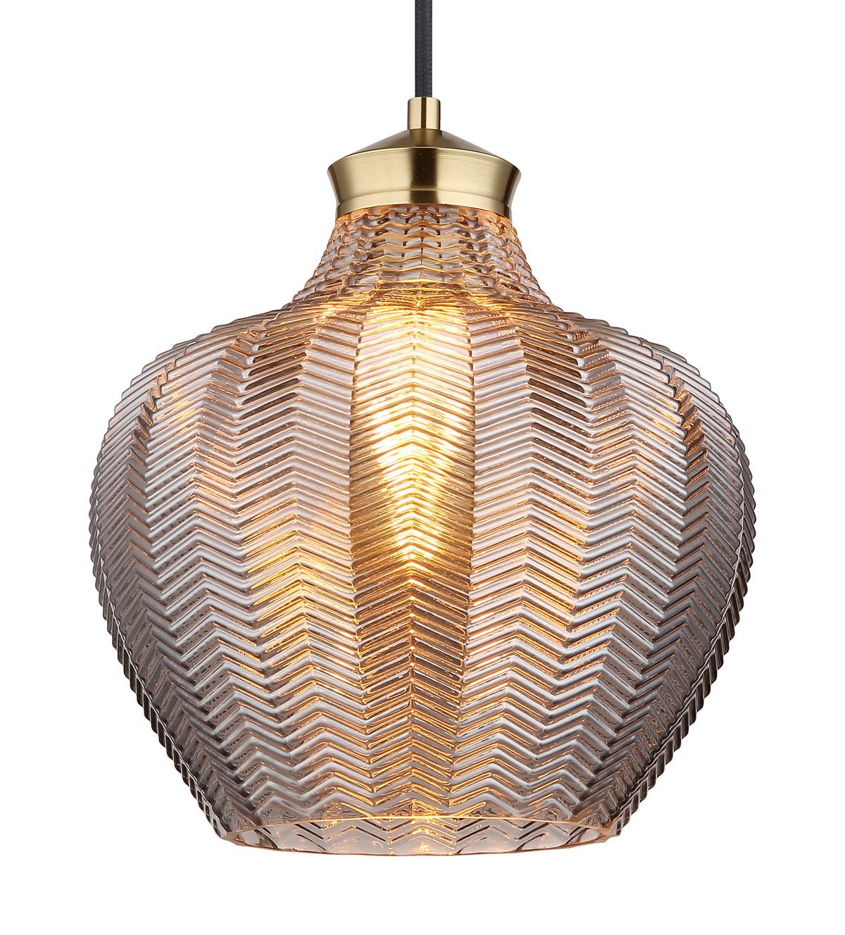 HÄNGELEUCHTE 15898H1 - Goldfarben/Schwarz, Basics, Glas/Textil (25/120cm) - Globo